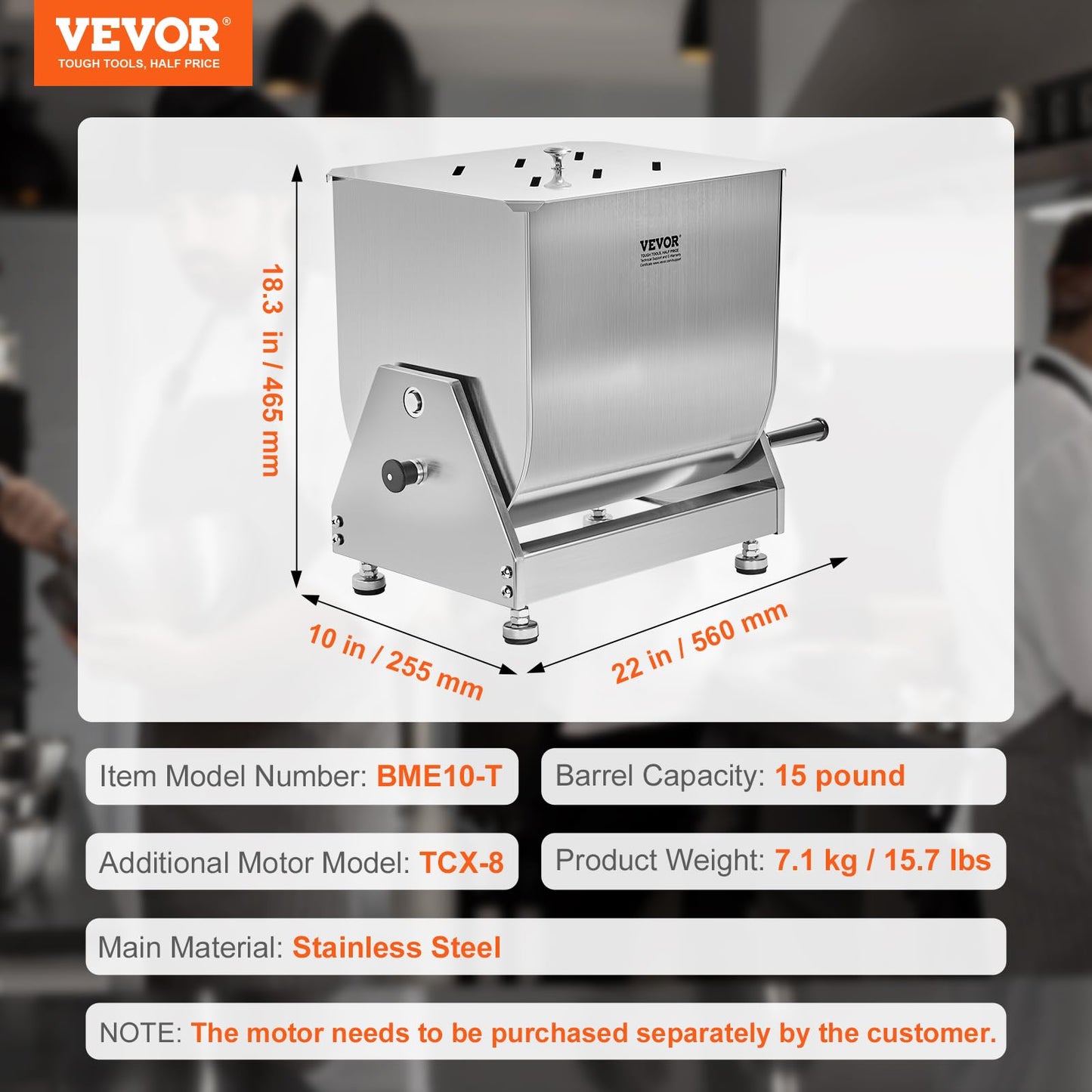 VEVOR Manual Meat Mixer, 15 Pound Capacity Tilt Tank Meat Mixer, Stainless Steel Meat Processing Equipment, Sausage Mixer Machine with Lid and Handle, Ground Beef Hand Mixer, Silver