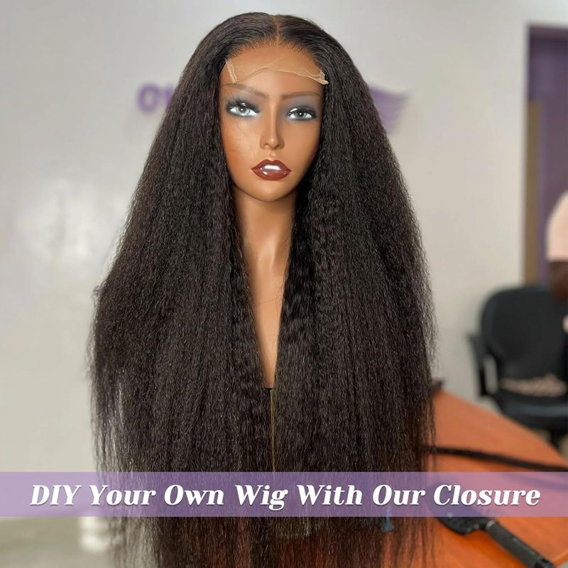 Selina Hair 5x5 Lace Closure Human Hair Kinky Straight Free Part Yaki Brazilian Virgin Hair Natural Black Color 18 Inch