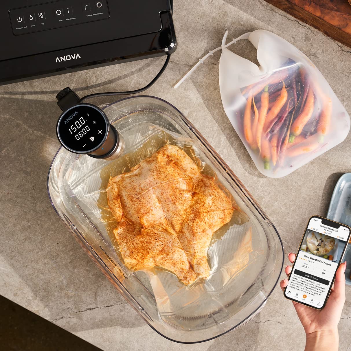Anova Culinary Sous Vide Precision Cooker 3.0 (WiFi), 1100 Watts & Precision Vacuum Sealer Bags (Pre-cut),Clear & ANVS01-US00 Anova Precision Vacuum Sealer