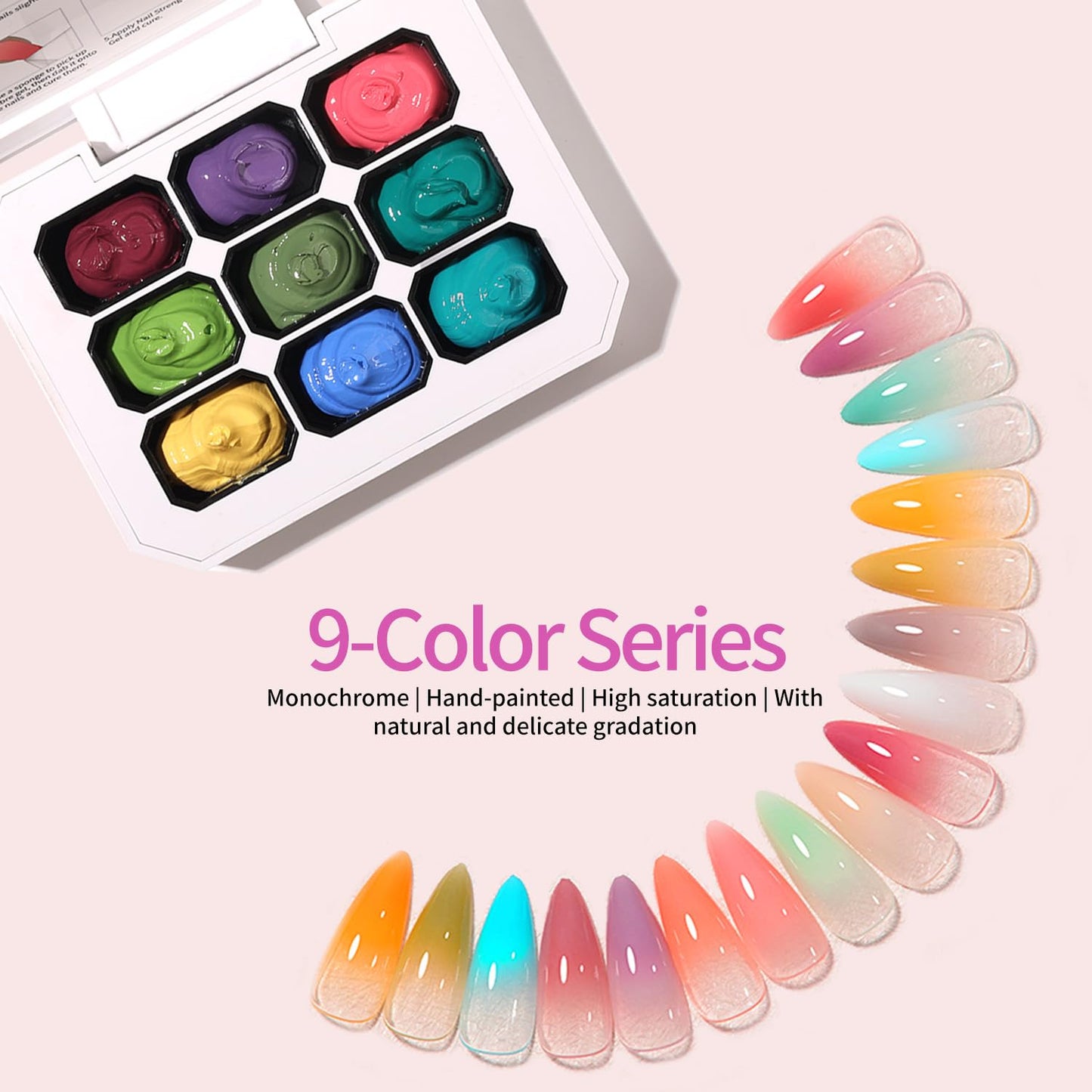 AOBOO Ombre Gel Nail Polish Nail Sponges for Ombre 9 Series Colorful Blush Effect Pat Painting Gradient Blooming Gel for Ombre Nails Multistyle French Manicure Nail Art DIY Home (A13, 1)