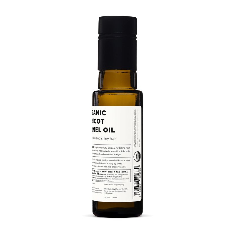 100% Organic Apricot Kernel Oil 100ml - Cold-Pressed - Premium Quality - Skin Health and Gut Health - Straight from Farm in Italy - Non-GMO - No Additives or Preservatives - Recyclable Glass Bottle