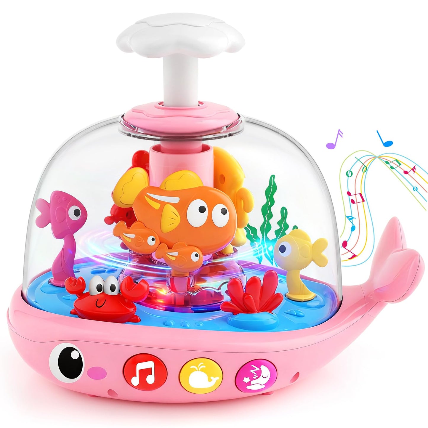 DUPHLAGT Baby Girl Toys 6-12 Months - Press & Spin Aquarium Light Up Musical Toy for Infant Toy 9-12-18 Months - Bilingual Learning Toddler Toys for 1 2 3 Year Old Boy Girl (Pink)