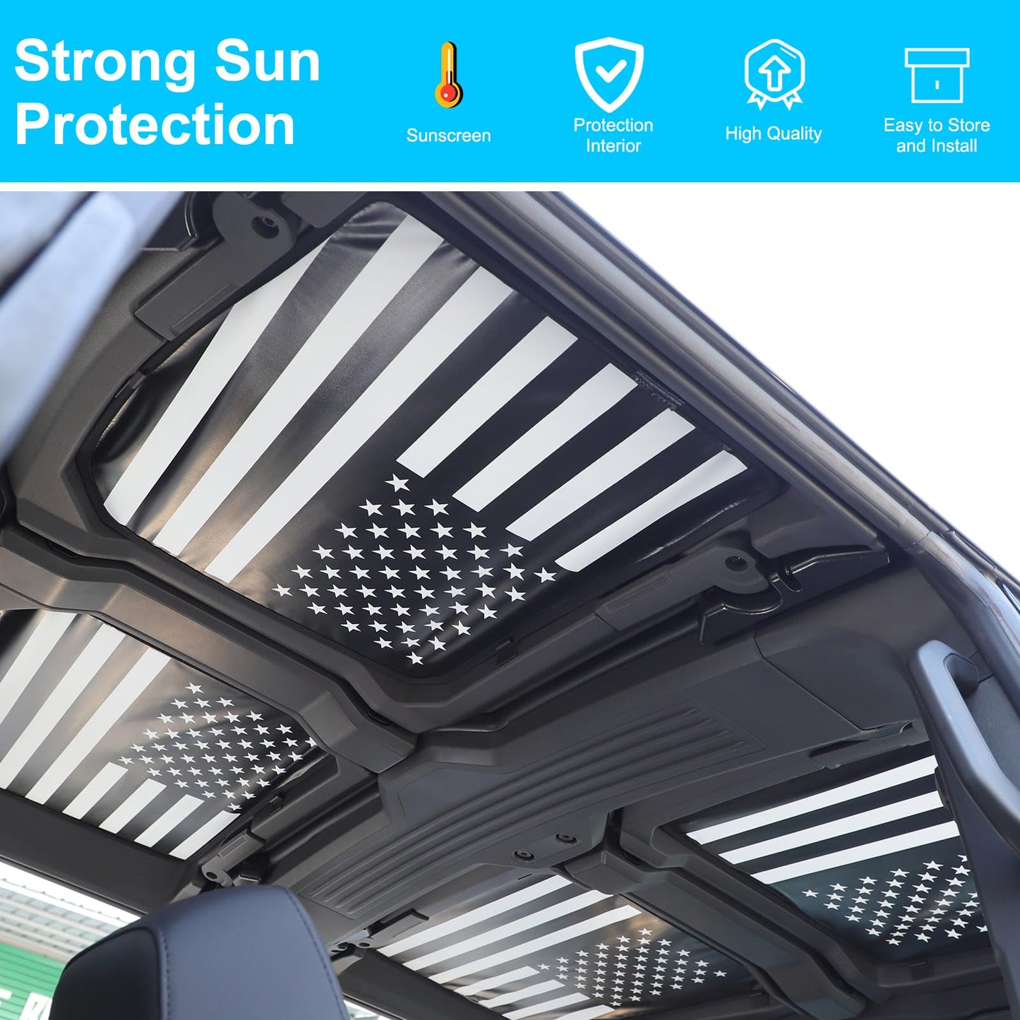 for Hummer EV Accessories 4 Top Glass Sunroof Sun Shade,No Gaps No-Sagging Roof Sun Shade Heat Insulation Foldable Reflective UV for Hummer EV SUV Pickup 2022-2024-2025 2026 (American Flag)