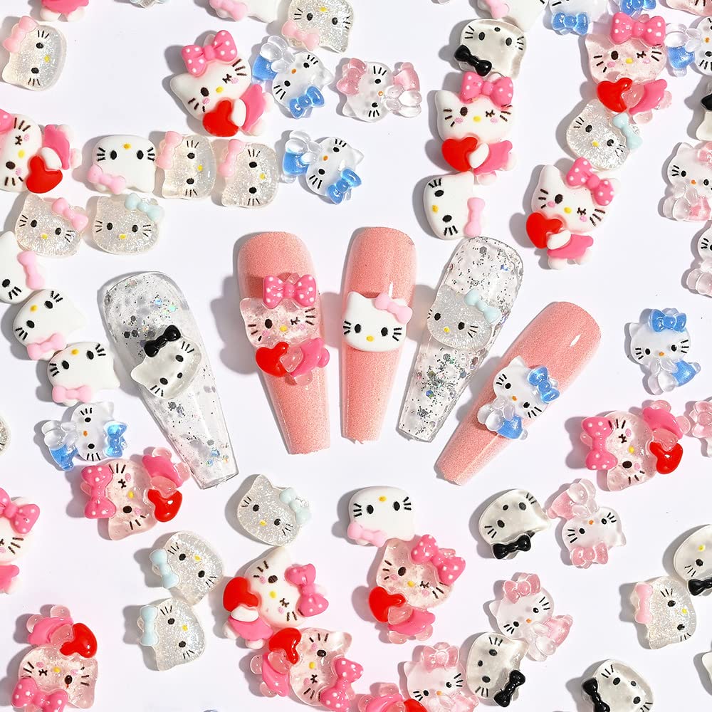 40 Pcs Cute Nail Charms for Acrylic Nails Resin Design Cartoon Nail Rhinestone Anime Kawaii Nail Charms Cute Nail Jewelry Accessories DIY Craft Phone Case Decoration 0.55 * 0.43 inch