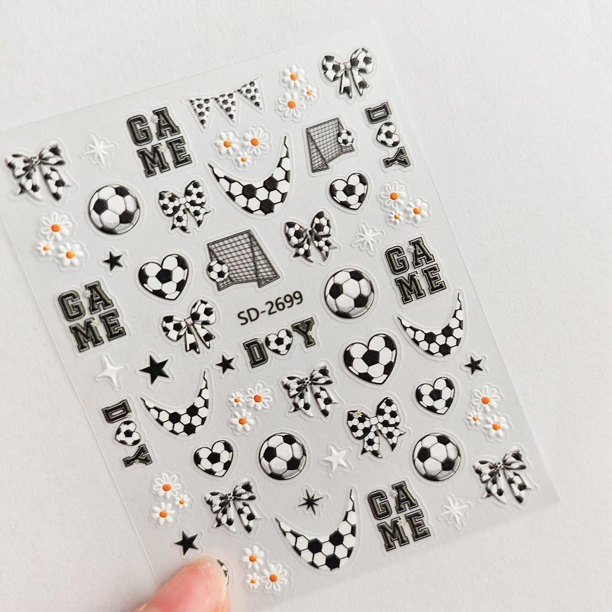 Football Nail Stickers World Cup Nail Stickers for Nail Art Black White Nails Decals with Flower Design Nails Charms Supply for Women Manicure Decoration Accessories