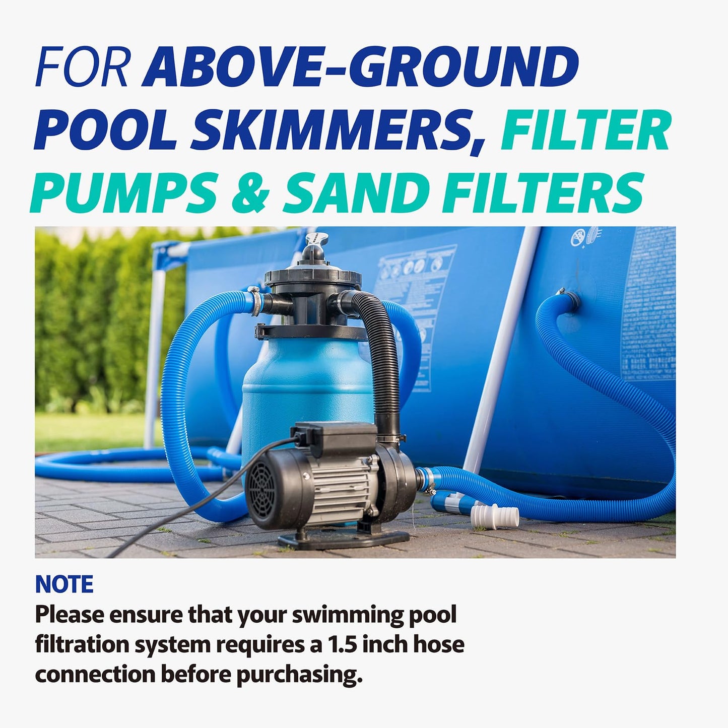 1.5" 6ft Heavy Duty Above Ground Pool Hose Replacement Kit Compatible with Intex Pool Filter Pumps, Includes 2 Durable 6 Foot Hoses, 2 Connection Adapters, 4 Clamps, 2 Tapes