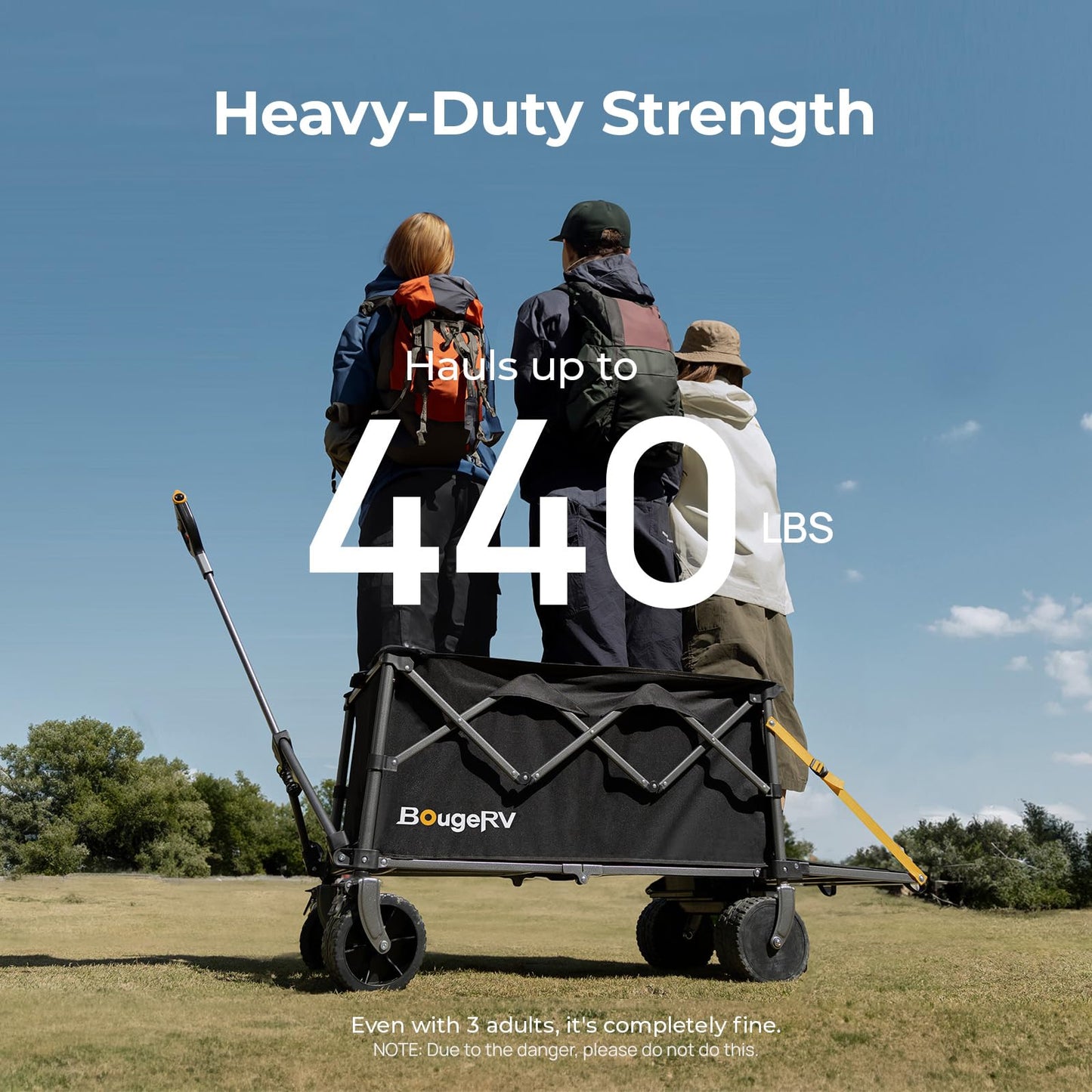 BougeRV Electric Utility Wagon w/ 133Wh Battery, 440 lbs Load Collapsible Garden Cart, 4" All-Terrain Outdoor Motor-Driven Foldable Wagon, Ideal for Camping, Gardening (Battery Charger NOT Included)