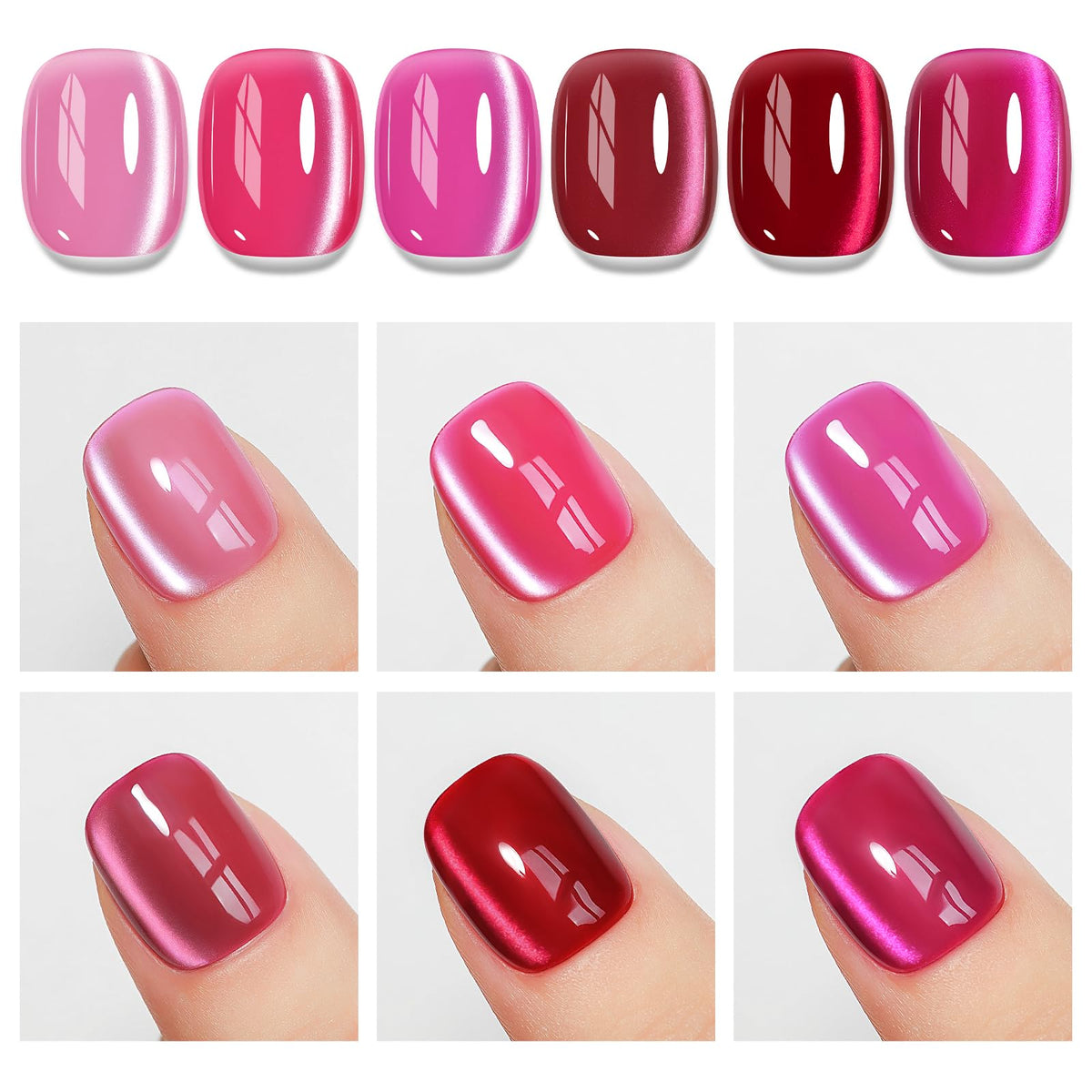 MIZHSE Cat Eye Gel Nail Polish, Pink Magnetic Gel Polish Set with Magnet Stick, Glossy Finish Neon Hot Pink Soak Off Nail Art Manicure Salon DIY Home Women Gift