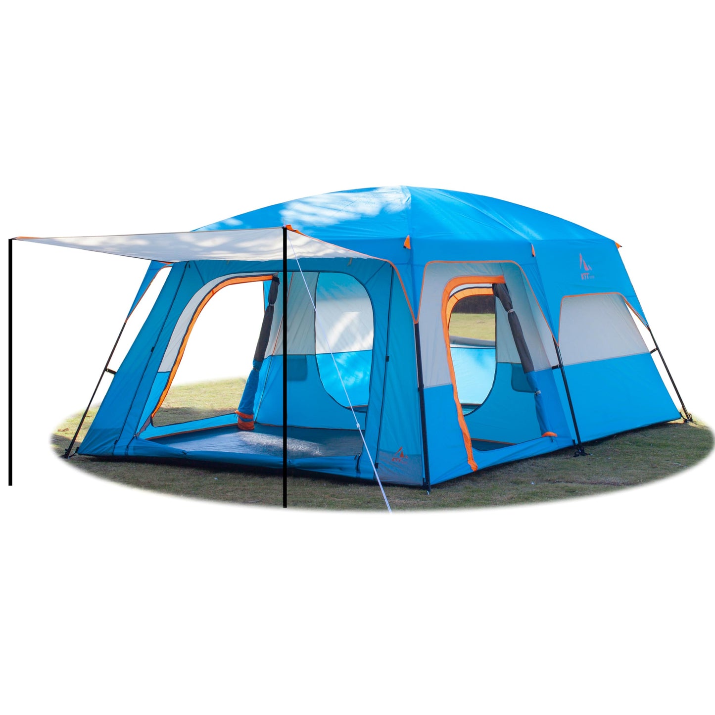 KTT Extra Large Tent 12 Person,Family Cabin Tents,2 Rooms,3 Doors and 3 Windows with Mesh,Straight Wall,Waterproof,Double Layer,Big Tent for Outdoor,Picnic,Camping,Family Gathering(Blue)