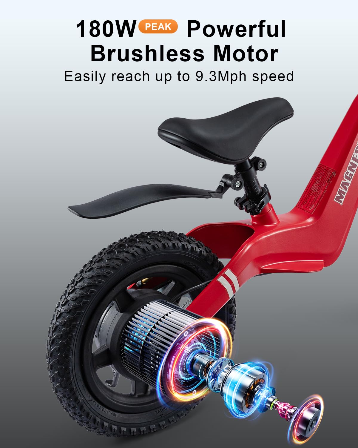 GROWNEER Electric Balance Bike for Kids 3-5 Year Old Boys Girls, 12 Inch Pneumatic Tires, 3 Speed Settings (3.1/6.2/9.3 mph), Light-up Front Tire & Adjustable Seat, 9.3 Mile Range, Red