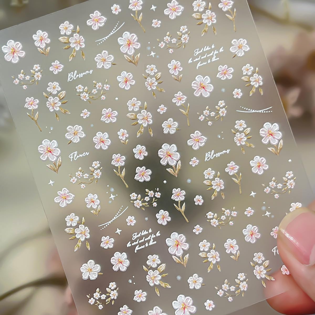 1Pcs Flower Nail Art Stickers Decals 5D Embossed Pink Flower Nail Decals Cute Small Floral Nail Stickers for Women Spring Summer Nail Art Decorations Supplies