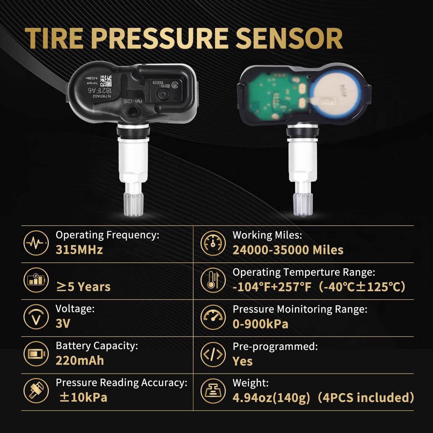 AXINMOTOO TPMS Sensor, 4PCS 315MHz Tire Pressure Monitoring Sensor Replacement for Toyota Avalon 2016-2018, Tacoma 2016 2017, Camry 2015 2016 2017 2018 L4 2.5L 2.7L V6 3.5L 4260706030 4260748010