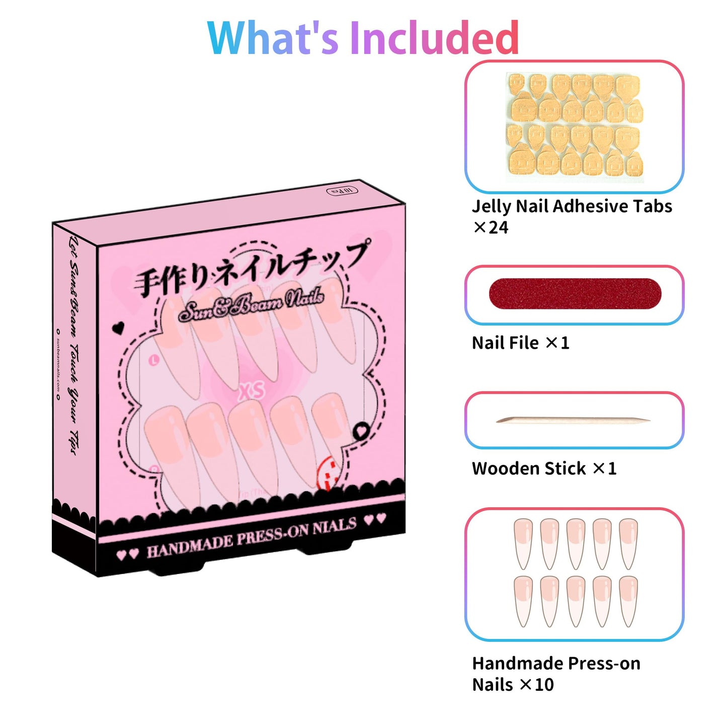 Sun&Beam Nails Handmade Press-on Medium Long Coffin Ballerina Pink Black Y2K Trendy Minimalist Design Fashion False Nail Tips 10 Pcs Set (#244 M)