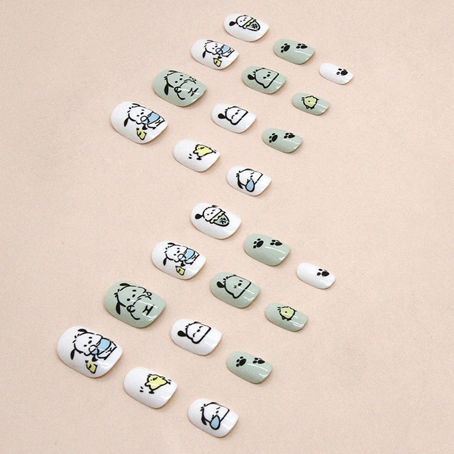 Generic 24PCS Dog Short Press on Nails,White Press on Nails Short for Girls and Women,Fake Nails Kit with Glue Jelly Glue Stick Mini File and Wet Wipes