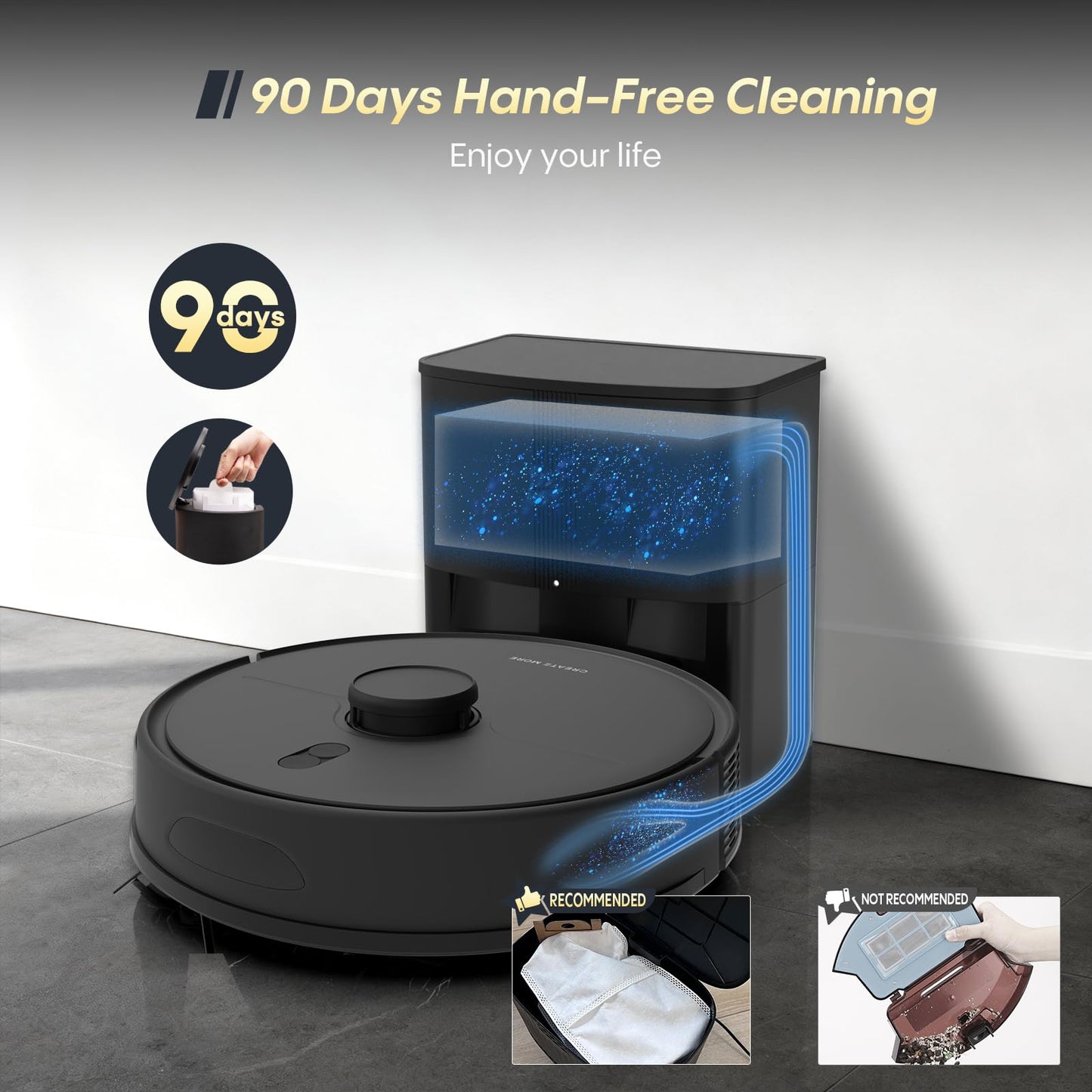 eitton Robot Vacuum and Mop, Self Emptying, 6000Pa Suction, Advanced Smart Mapping, Easy Custom 4 in 1 Robotic Vacuum for Pet Hair, Dust, Carpet, WiFi/Alexa