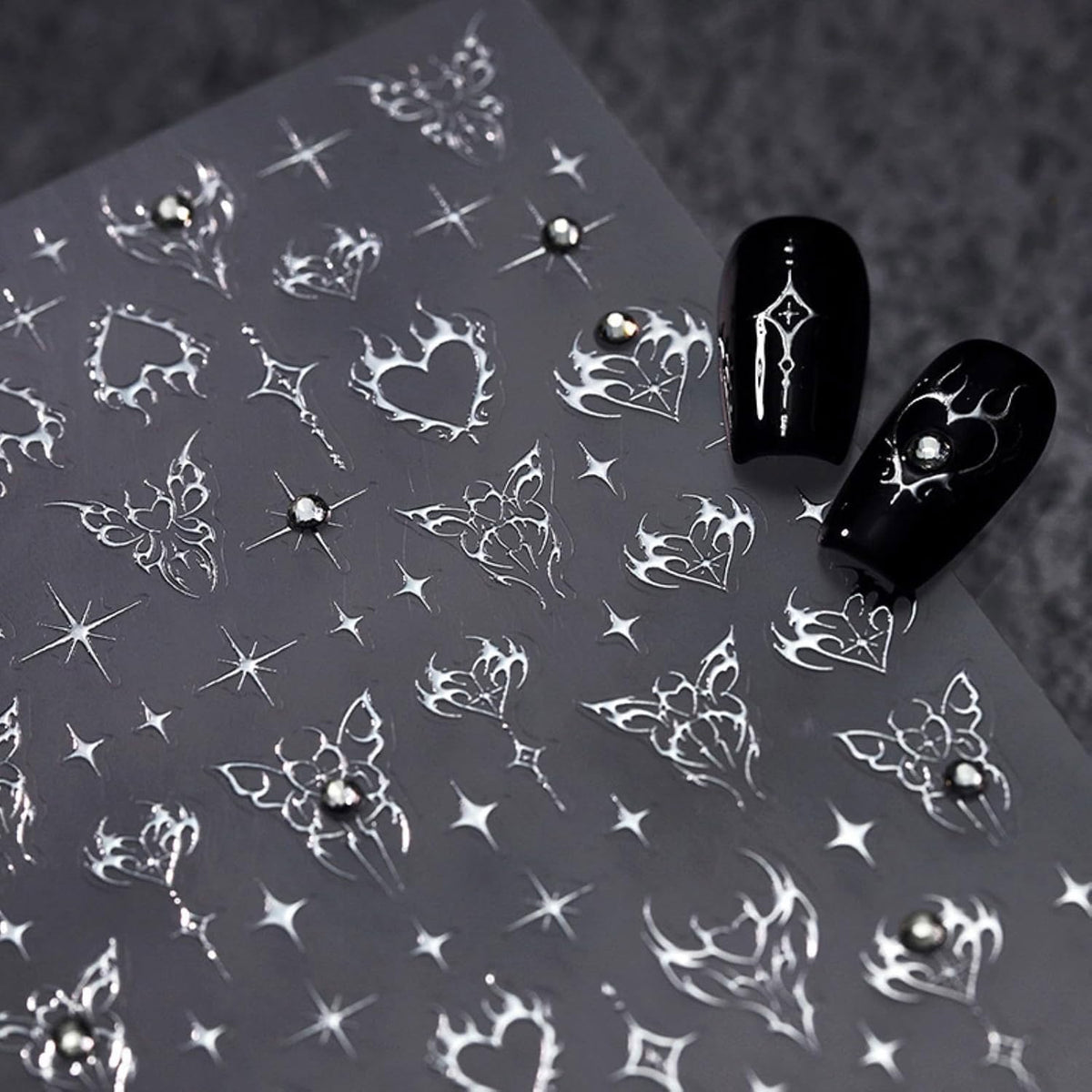 Star Nail Art Stickers Decals, Silvery Star Nail Stickers for Nail Art, 5D Embossed Nail Decals Silvery Manicure Supply for Women Nails Decoration