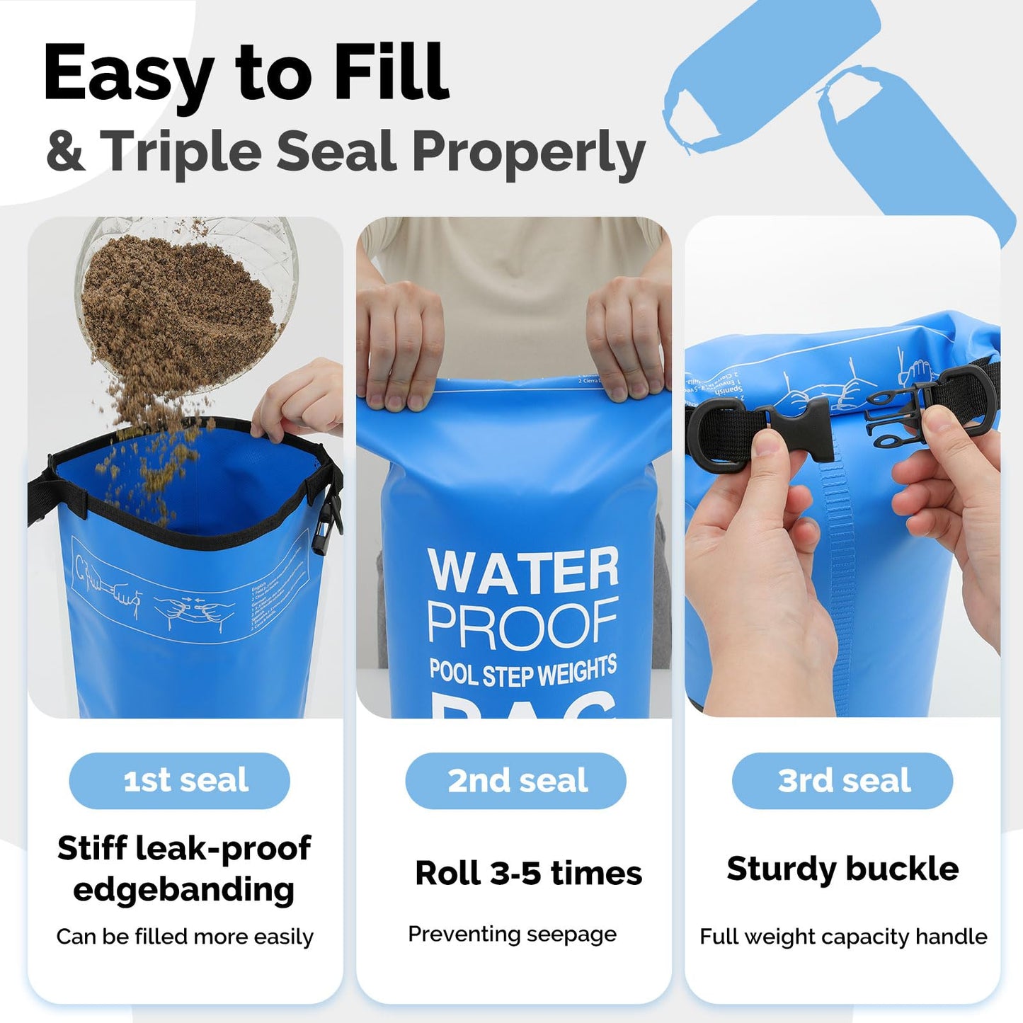 Goovilla Pool Ladder Weights Universal | 2 Pack 10L 500D PVC Waterproof Tear-Resistance Sand Bags for Above Ground Pools Steps | Easy to Fill and Seal with Strong Handle and 2 Straps (Sky Blue)