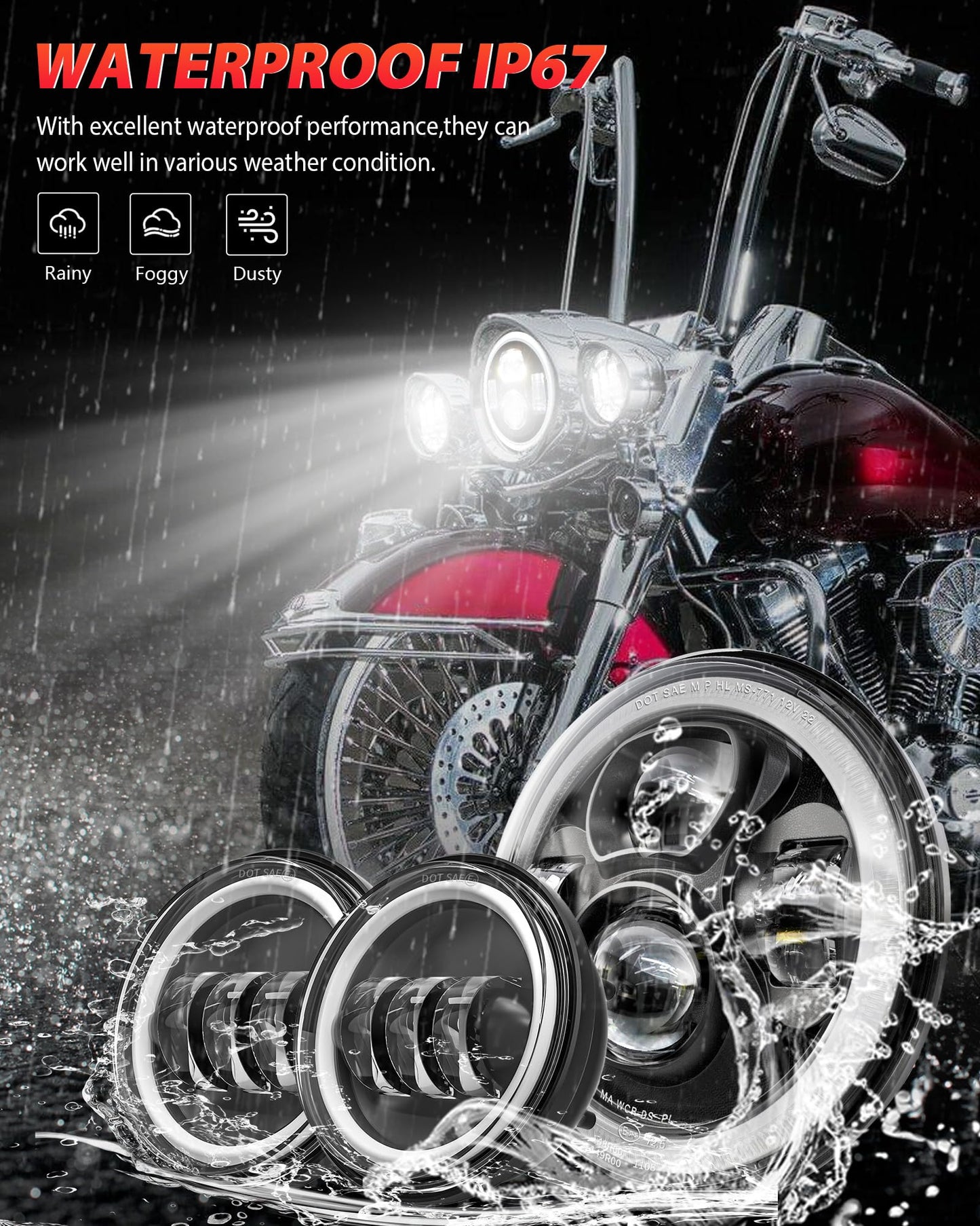 XPCTD 7 Inch Motorcycle LED Headlight 4.5" Fog Passing Lamps DOT Kit Compatible with Harley Davidson Street Glide Road King Electra Glide Fatboy Ultra Classic Heritage Softail Slim Deluxe