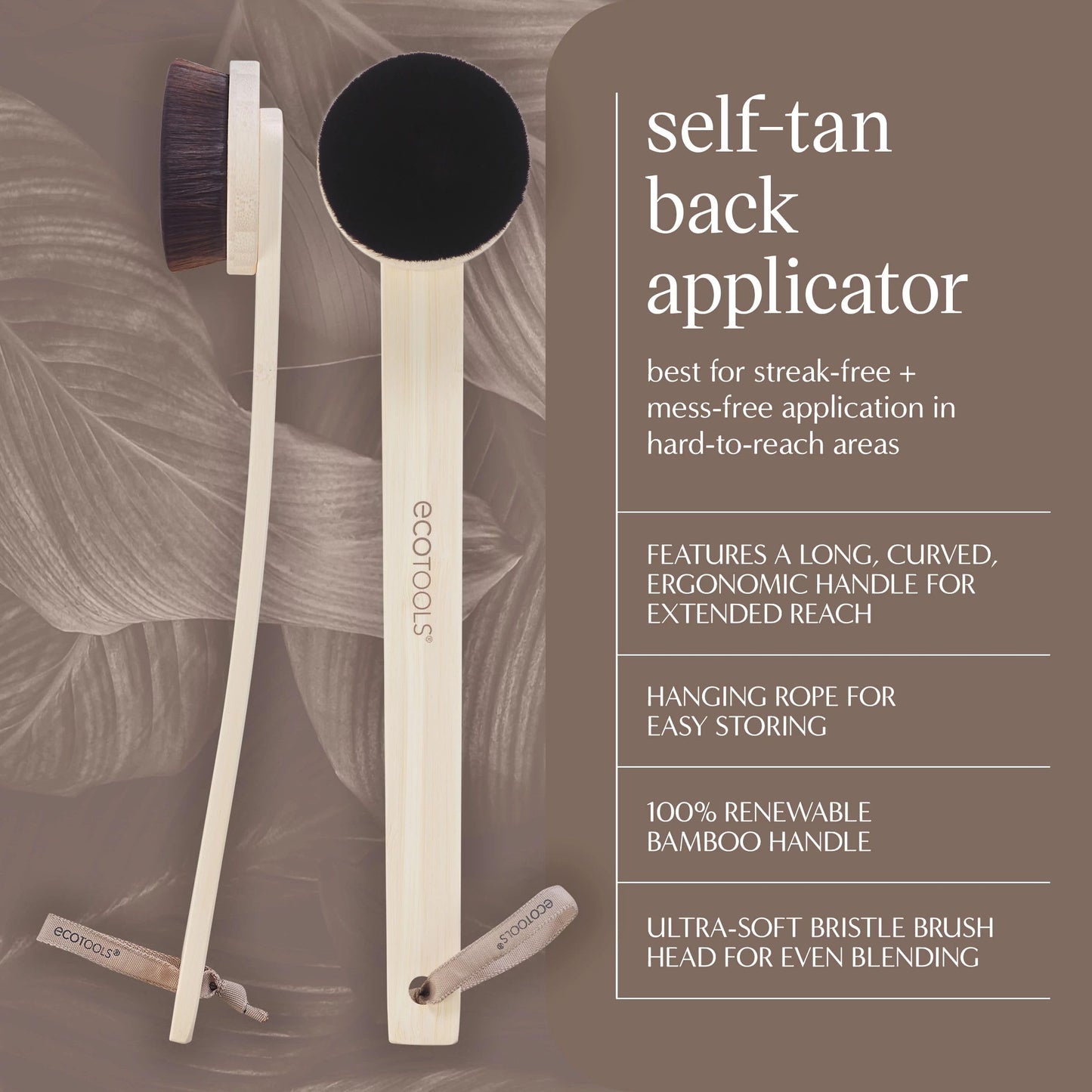 EcoTools Good Tan Self-Tan Back Applicator, Long Handle Back Brush For Controlled Sunless Tanning, Eco Friendly, Vegan & Cruelty Free, 1 Count