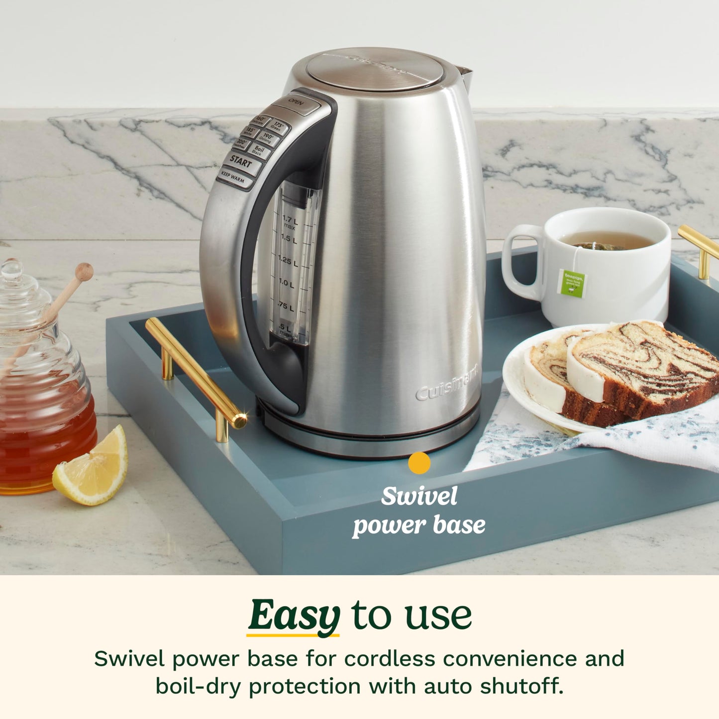 Cuisinart PerfecTemp 1.7-Liter Electric Kettle, Cordless Electric Tea Kettle, 1500W for Fast Heat-Up, 6 Preset Temperatures, 30-Minute Keep Warm, Stay Cool Nonslip Handle, CPK-17P1