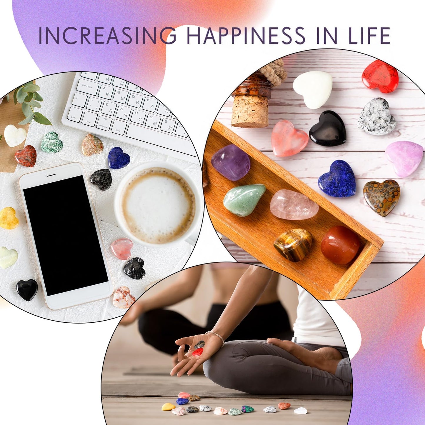 Nuenen 72 Pcs Natural Heart Shaped Crystal Stone 1 Inch Worry Stone Bulk Heart Palm Pocket Healing Carved Love Mini Gemstone Decor for Valentines Witchcraft Meditation