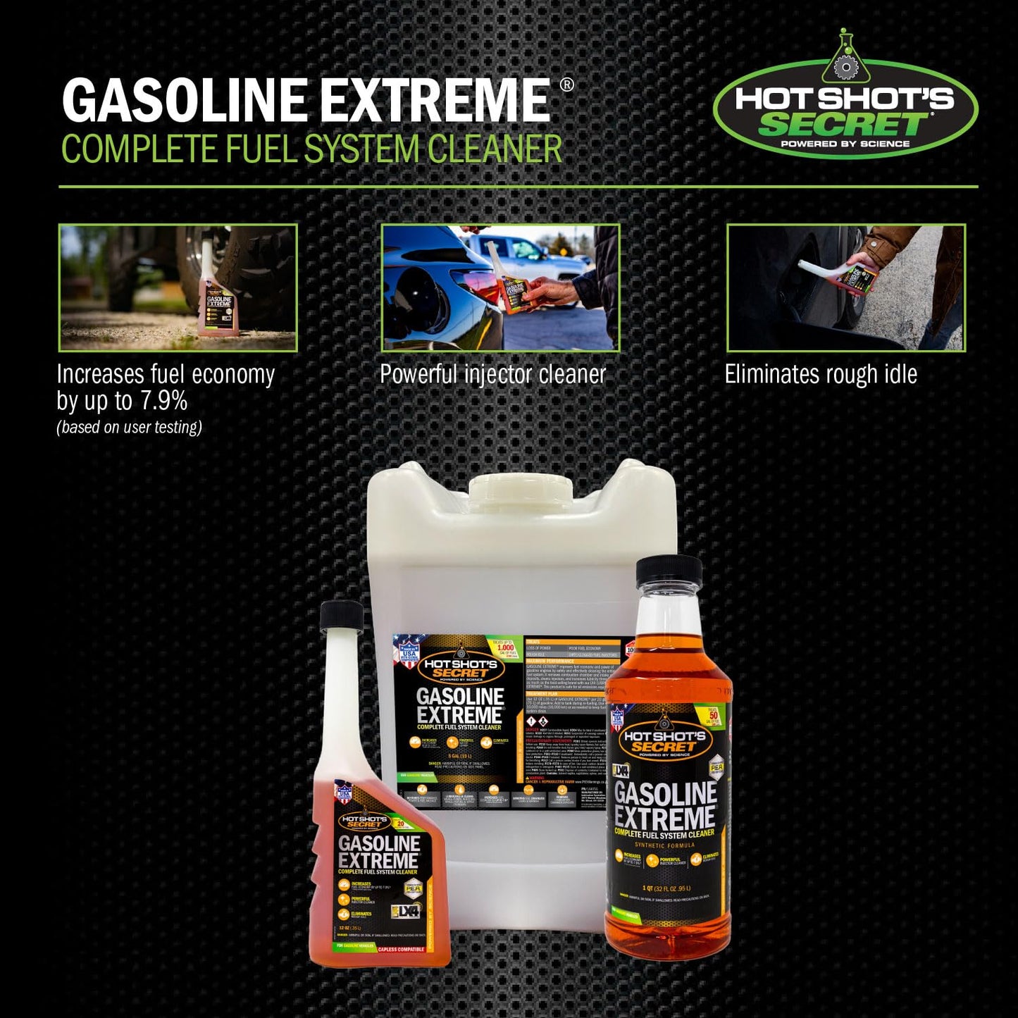 Hot Shot’s Secret Gasoline Extreme 12 oz – Treats 20 Gallons – Concentrated Fuel Additive for Gasoline Engines, Fuel System and Injector Cleaner, Restores Engine Performance