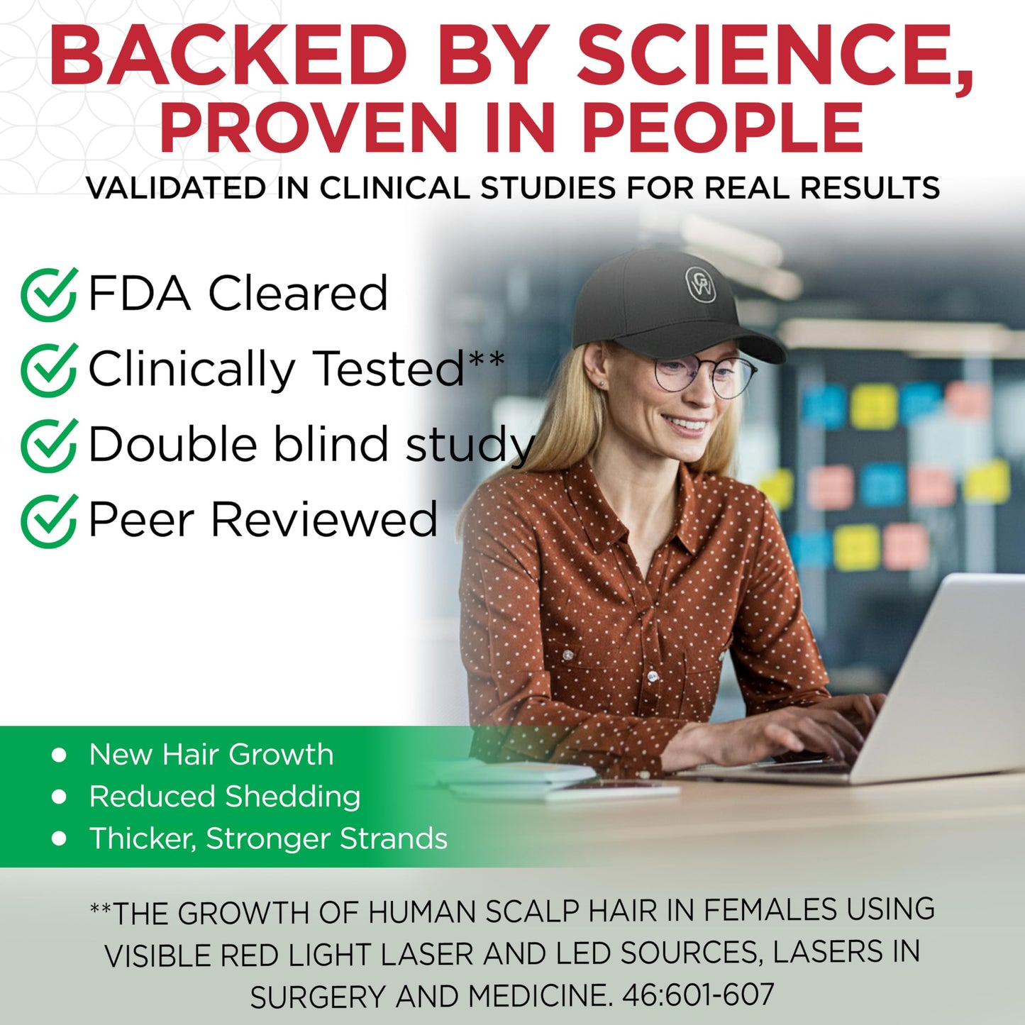 GroWell Red Light Therapy Hair Growth Cap – FDA Cleared Laser Treatment for Hair Regrowth and Reduced Shedding – LED & Laser Red Light Therapy Clinically Proven in Double-Blind Studies -Black