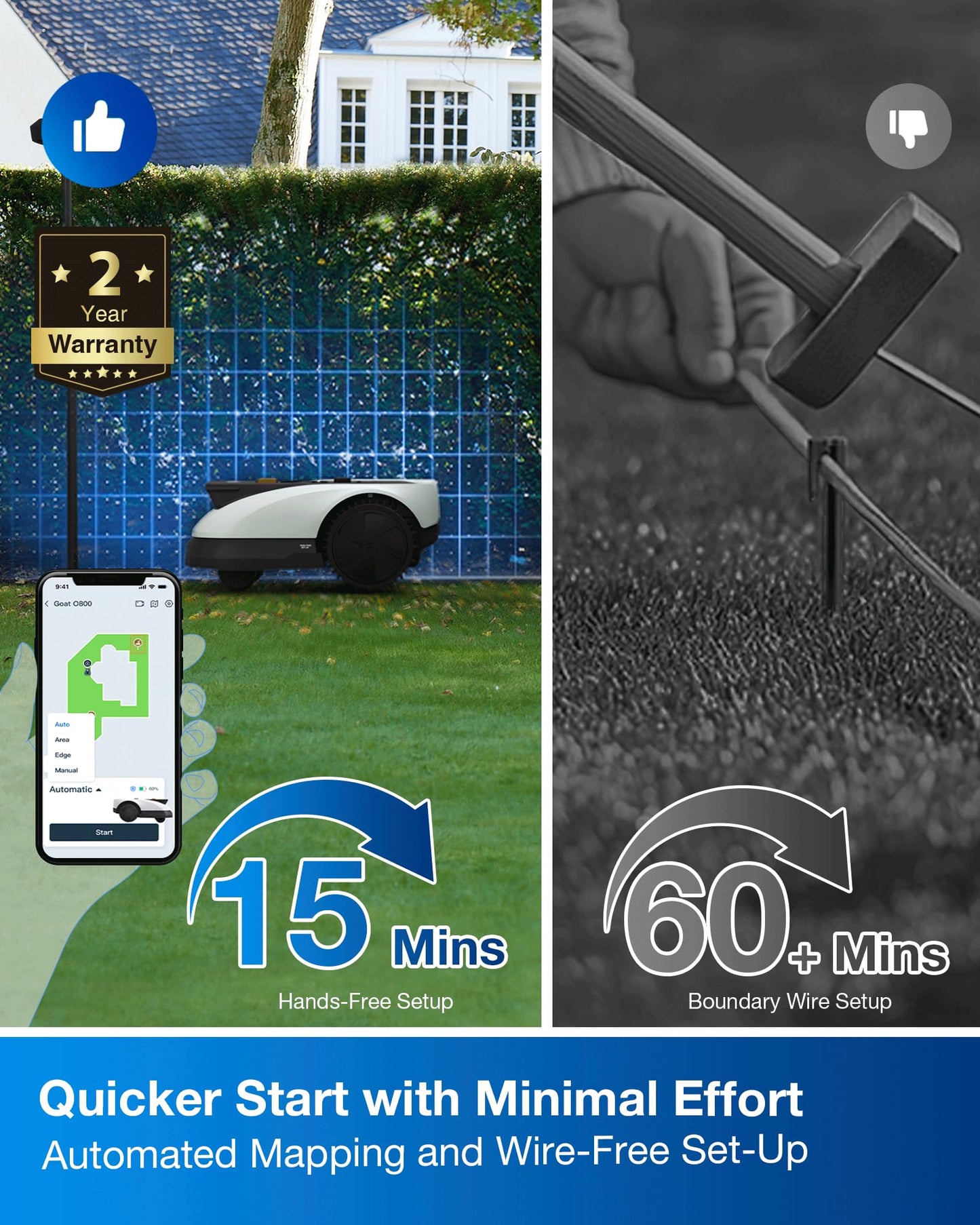 ECOVACS Goat O1000 RTK Robot Lawn Mower, 8.66" Cutting Width, Wire-Free Vision for 1/4 Acre Lawn, Automated Mapping, APP Control, 3D Obstacle Avoidance, Zero-Edge Cutting