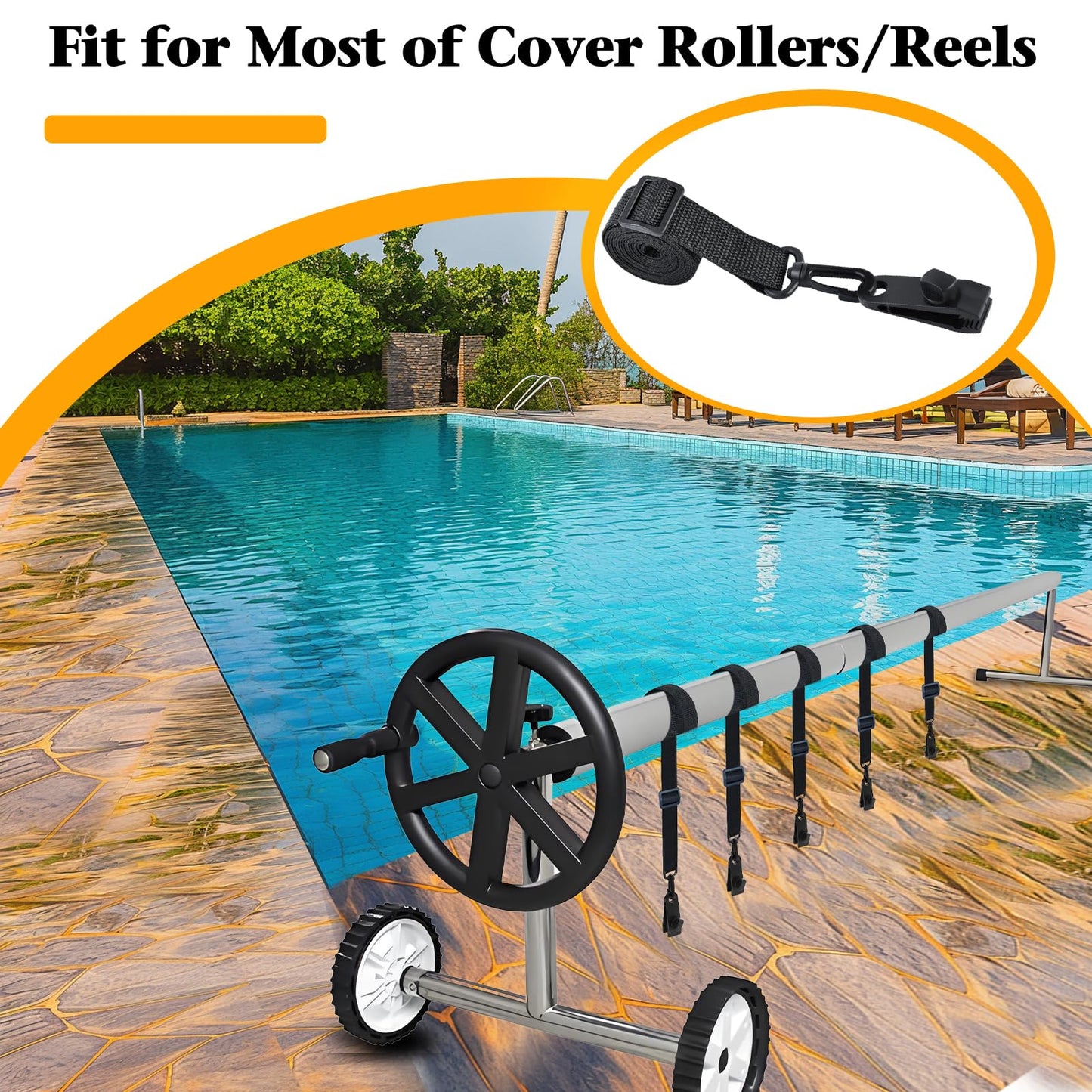 30Pcs Adjustable Length Upgraded Pool Solar Cover Reel Strap Pool Cover Reel Attachment Straps Pool Reel Strap Kit Including 10 Solar Cover Reel Blanket Straps with Hooks,10 Clamps,10 Touch Fastener