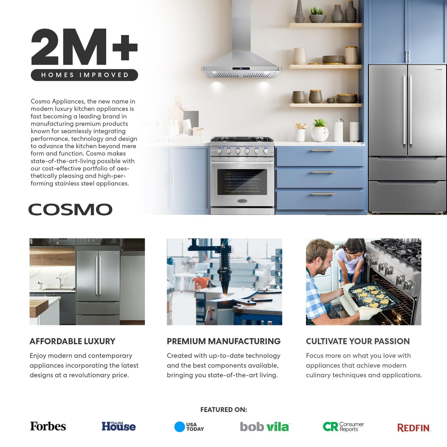 COSMO COS-QB48 48 in. Haven Collection 500 CFM Ducted Under Cabinet Range Hood, Button Control, LED Lights, Stainless Steel
