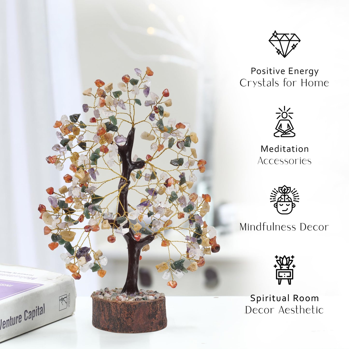 Chakra Money Tree, Crystals, Spiritual Decor, Gemstone Tree, Crystal Home Decor, Tree Of Life Chakra Stones, Table Decor, Stone Bonsai Tree, Room Decor, Gifts For Women, Good Luck Gems, Real Crystals