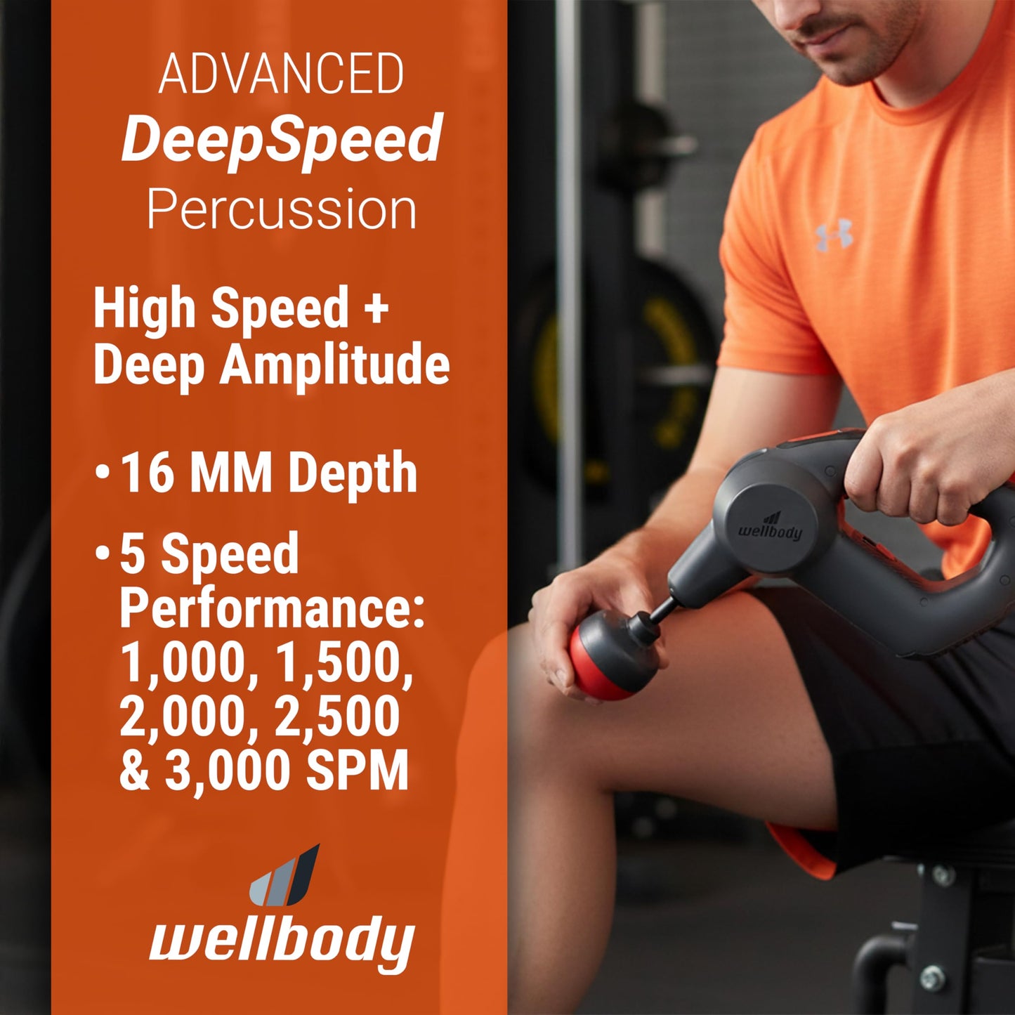 Wellbody 5 Deep Tissue Massage Gun with Heat Ball Technology | Vibrating Handheld Massager for Trigger Point Therapy | 5 Speed Rechargeable Portable Device for Muscle Pain Relief & Recovery