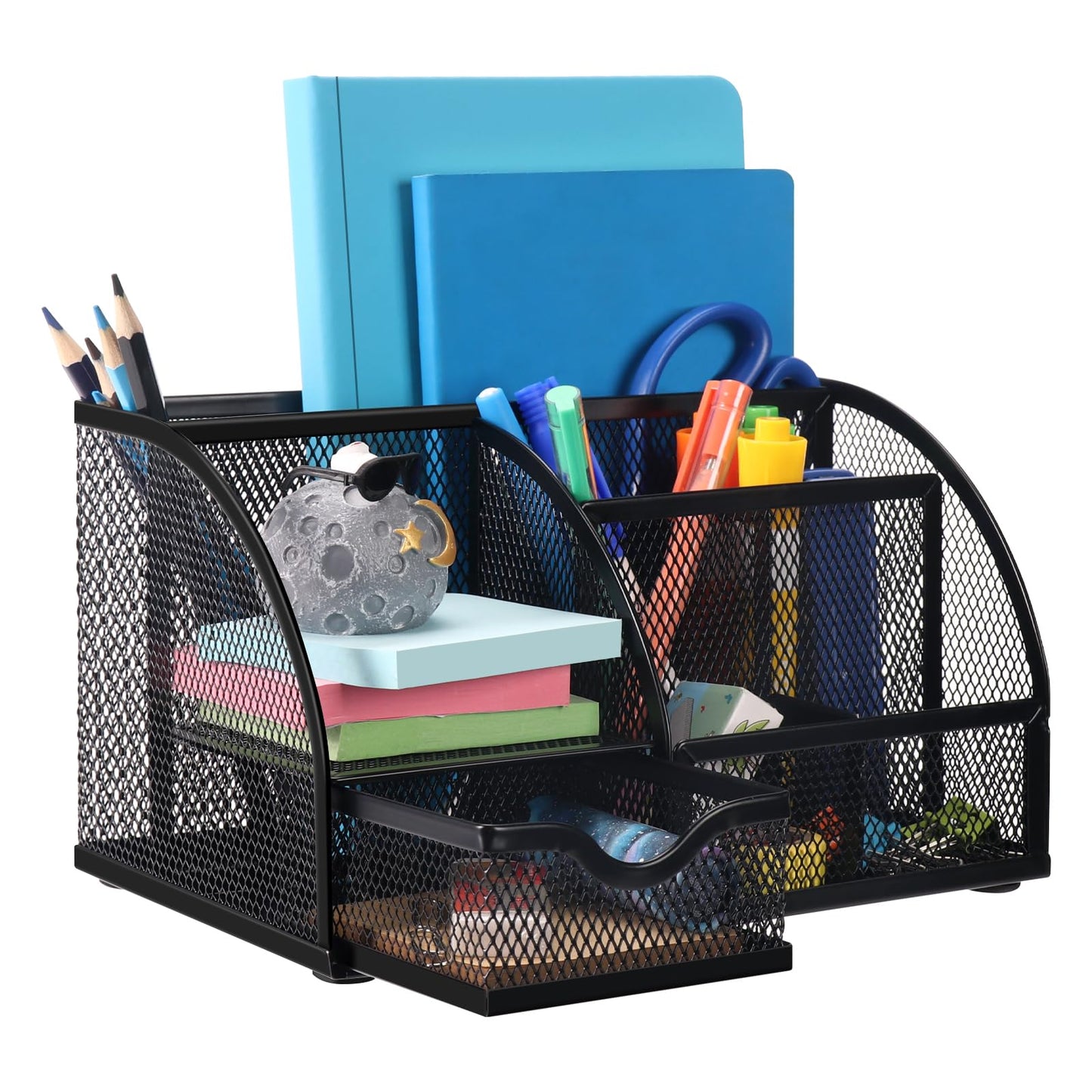 Comix Mesh Pen Pencil Holder Desk Organizer, 3 Compartment Wire Desktop Pen Pencil Cup Caddy Office Supplies Desk Accessories for Home Office School, Black