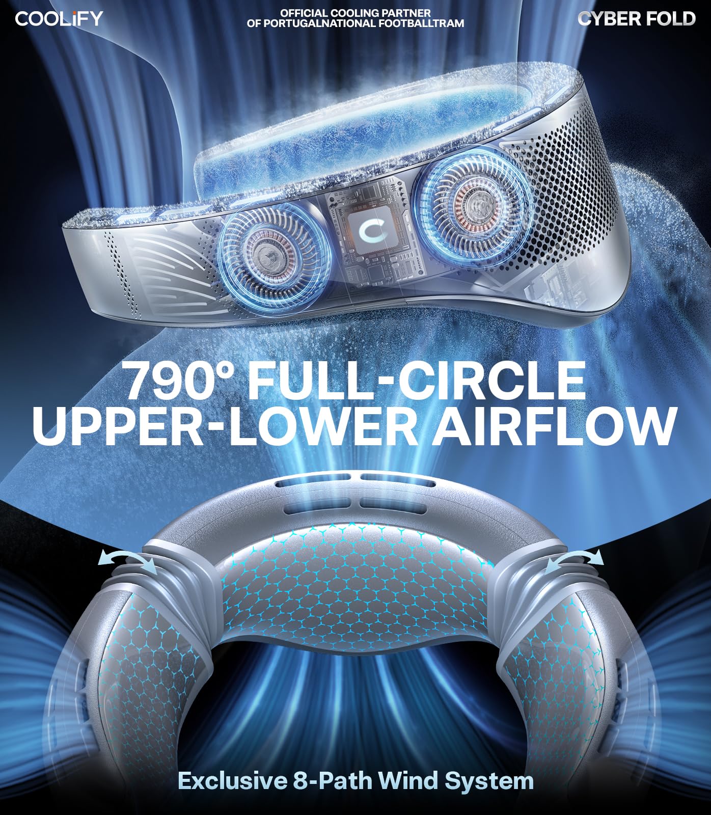 TORRAS COOLiFY Cyber Fold AI Neck Air Conditioner, Ultimate Cooling Max Cooling Area Neck Fan, Adjustable Strong Wind Neck Cooler for Neck & Face, Rechargeable Portable for Travel Outdoor, Titanium