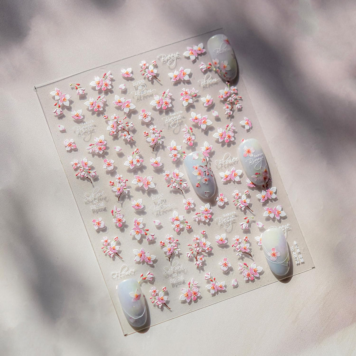 Pink Flower Nail Stickers for Nail Art 5D Embossed Nail Decals Cherry Blossoms Nails Art Stickers Summer Nails Supplies White Floral Nails Art Decoration