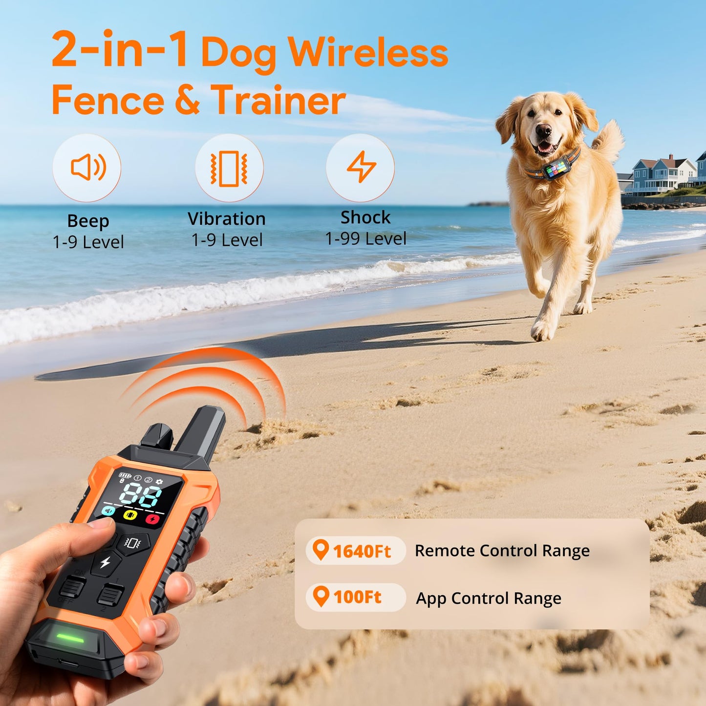 Meowant GPS Wireless Dog Fence System Collar with Training Remote, Free App, Custom GPS Fence(82-7000ft), Beep/Vibration/Correction, Early Alert Band, Waterproof LCD Collar, Dogs 10+Lbs, Outdoor