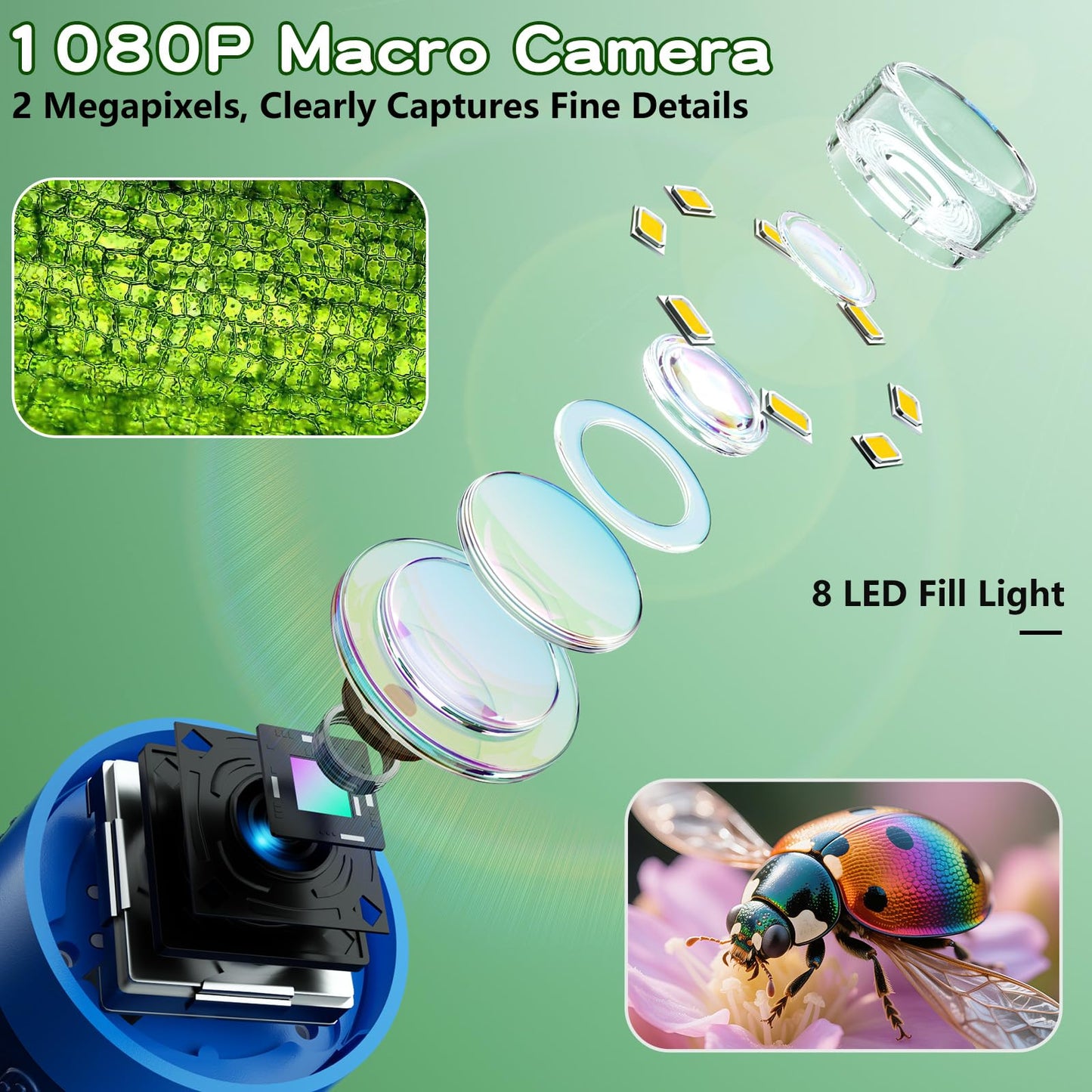 Odatay Microscope for Kids with 12 Slides, 100X-1000X 1080P Digital Handheld Kids Microscope, Mini Portable Pocket Miniscope Science Toys Gifts for 3+ 4 5 6 7 8 9 10 11 12 Year Old Boys Girls, Blue