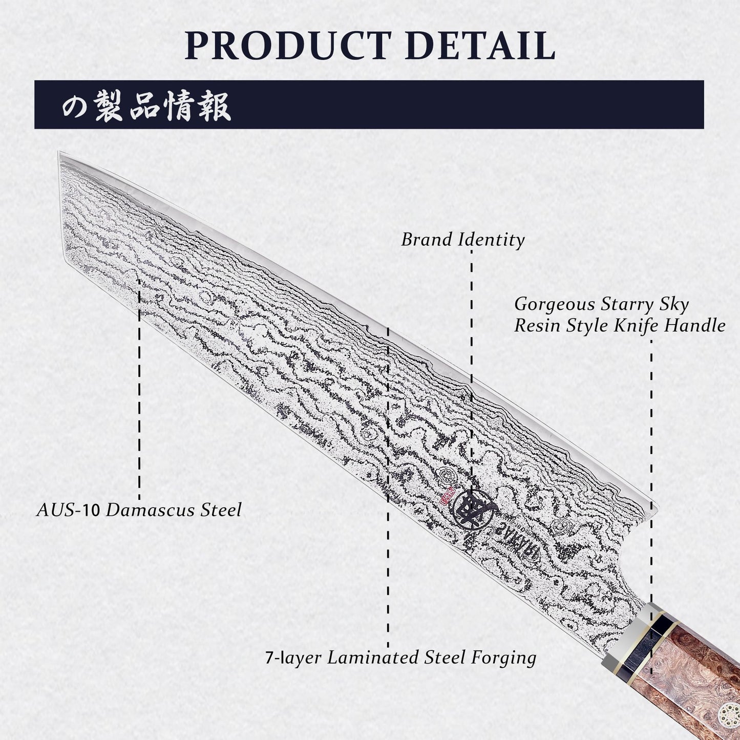 MITSUMOTO SAKARI 8 inch Kiritsuke Chef Knife & Japanese Sushi Knife, Hand Forged AUS-10 Damascus Steel with Shadowwood Handle & Sandalwood Box