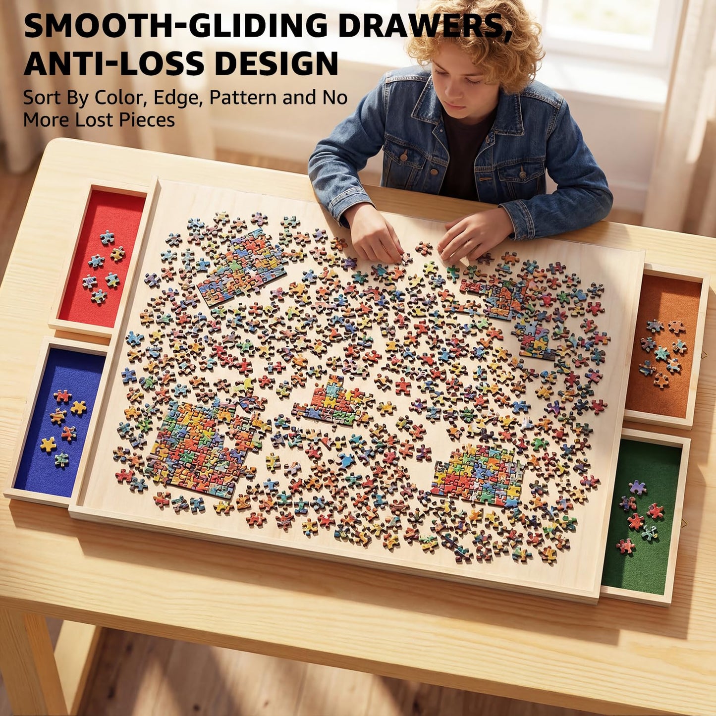 2 Pack 1000 Piece Rotating Puzzle Board with Drawers and Cover - Portable Jigsaw Puzzle Board Lightweight Puzzle Tray for Adults & Families Home Entertainment - 30" X 22"