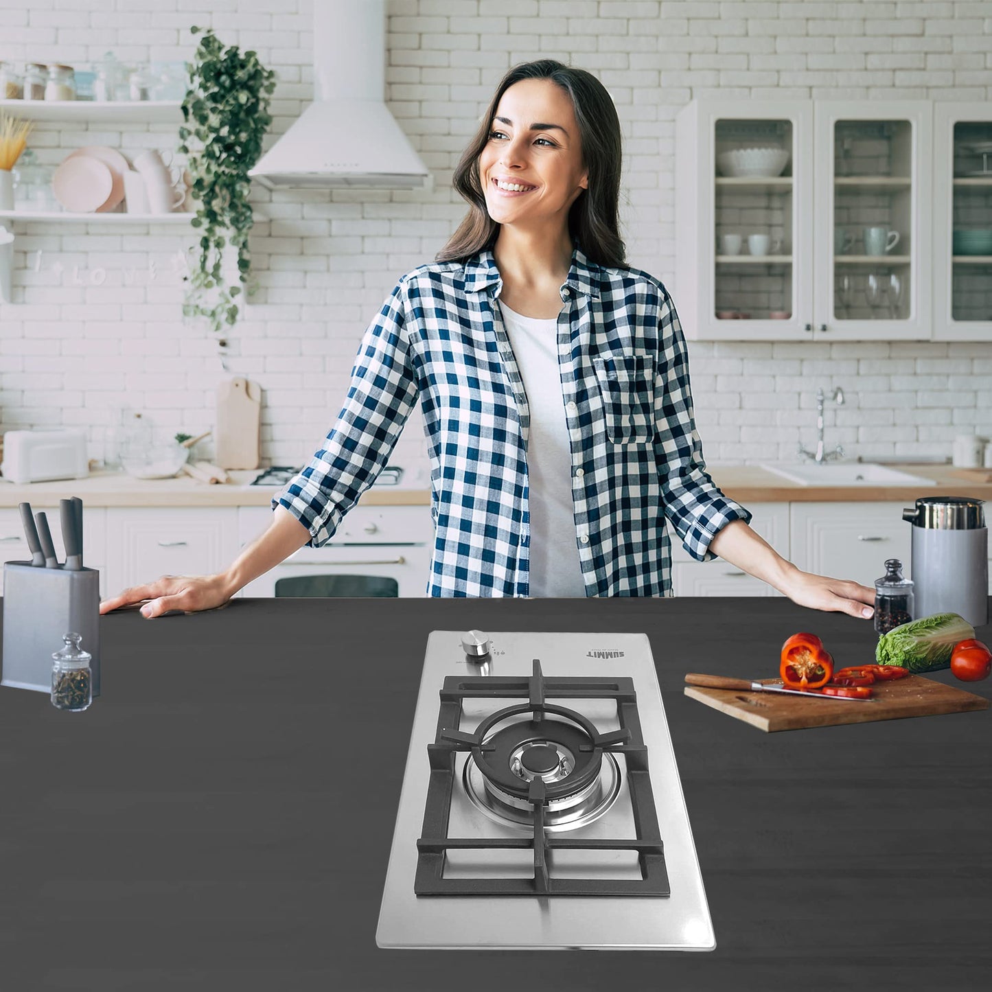 Summit GCJ1SS, 12-Inch-Wide Single Burner Gas Cooktop, Stainless Steel with Sealed Burners, Cast Iron Grates, Wok Ring, NG/LPG Conversion Kit, Flame Failure Protection, Easy to Clean, Cord Included