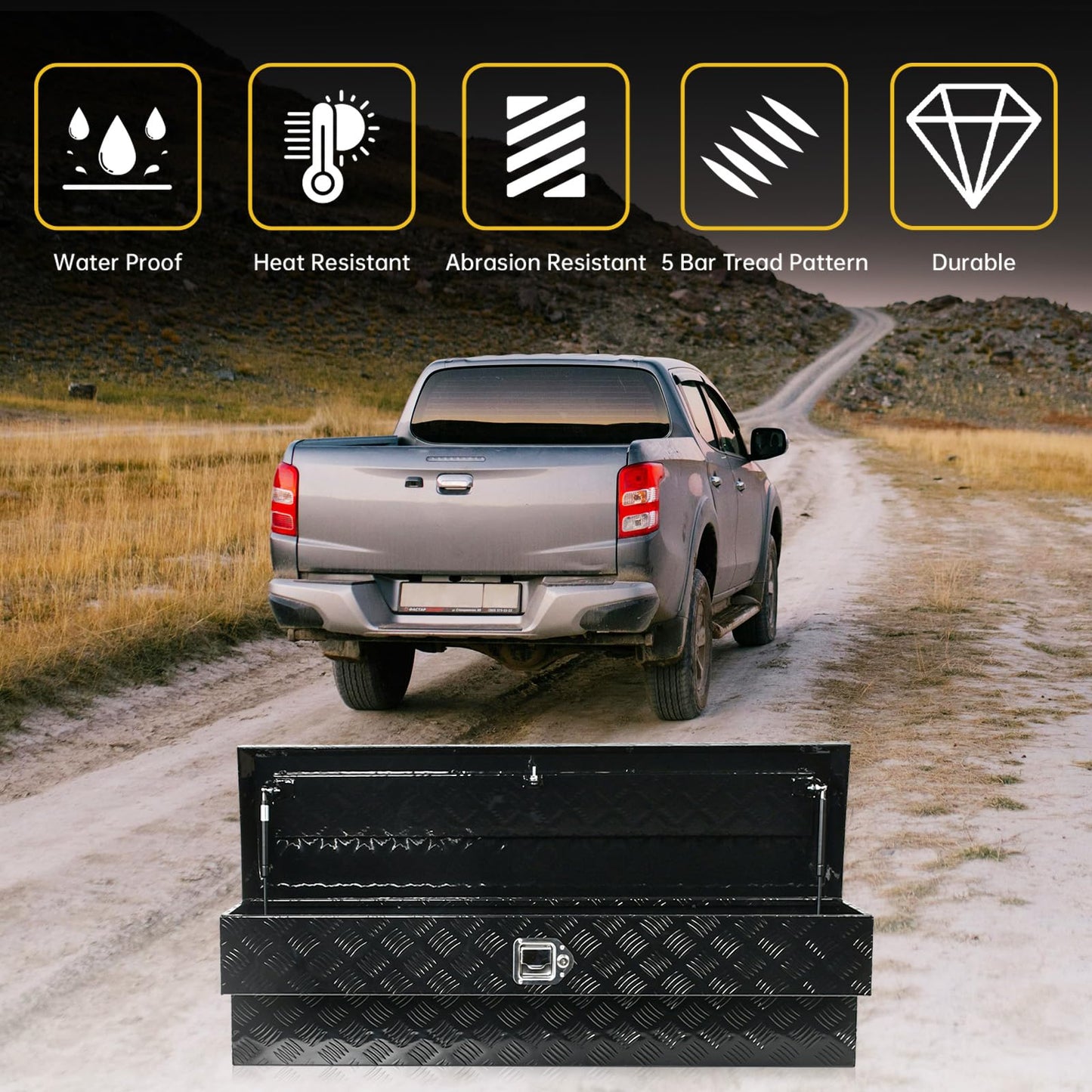 WULAZMU 48"x13.4"x13" Aluminum Truck Side Tool Box, Heavy Duty 5 Bar Tread Side Mount Tool Box with Paddle Latch & Keys, Black
