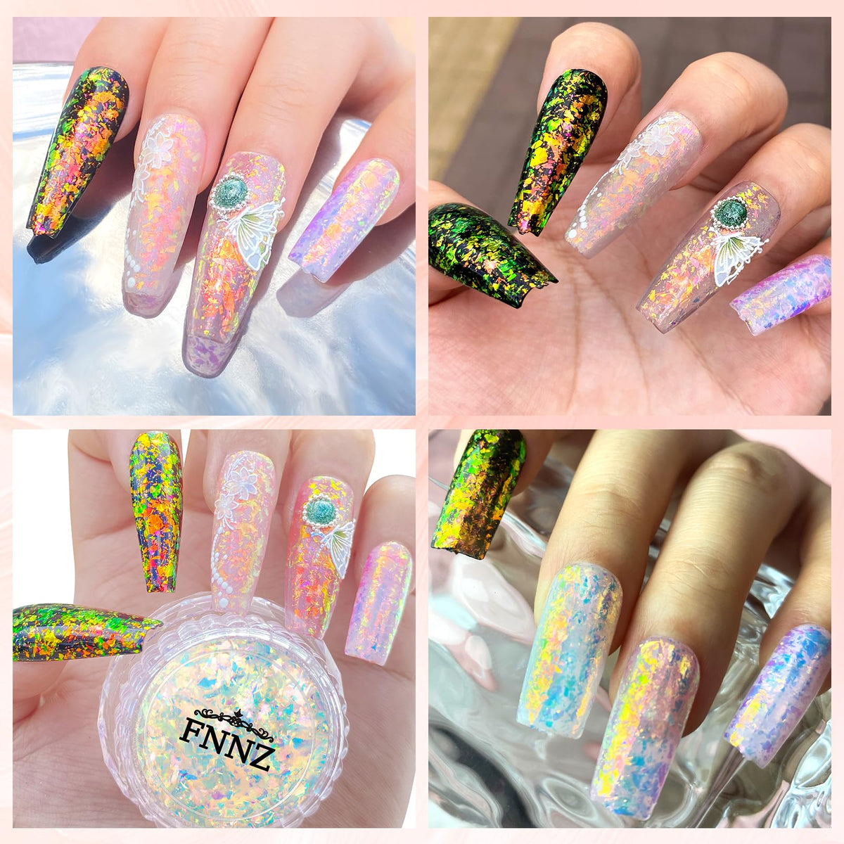 FNNZ Unicorn Chameleon Flake, Aurora Unichrome Mermaid Iridescent Nail Foil Confetti Opal Nail Art Glitter Sequins Decoration for Home DIY Nail Salon Manicure - Twilight Grove