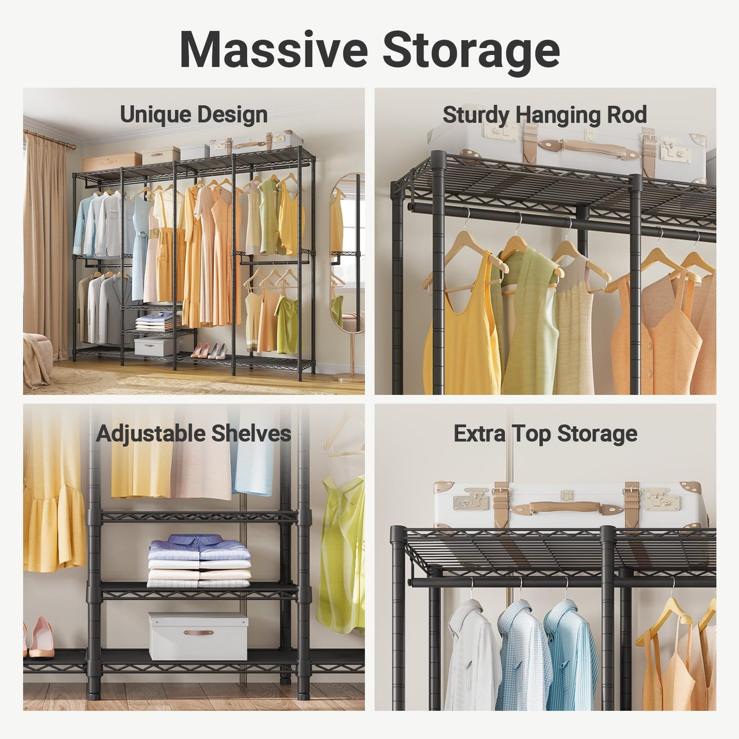 VIPEK V40 Wire Garment Rack Heavy Duty Clothes Rack for Hanging Clothes, Multi-Functional Bedroom Clothing Rack Freestanding Closet Wardrobe Rack, Max Load 1110lbs, Black