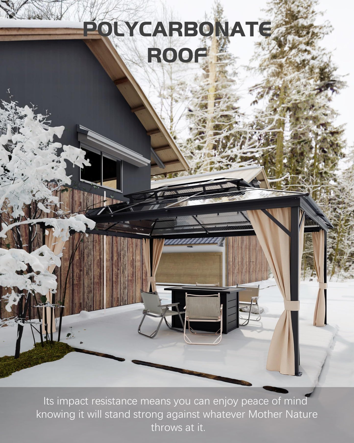 GarveeLife Hard top Gazebo 12 ft x16 ft for All Weather, Double Polycarbonate Sheets Roof, Aluminum Alloy Frame, Net, and Curtain, Permanent Building for Patio, Deck, Backyard, Lawn, and Garden
