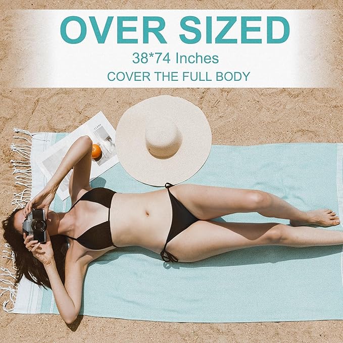 Genovega 6 Packs Oversized Turkish Beach Towels Set Bulk 74"x38" Extra Large Quick Dry Sand Free Light Swim Bath Camping Pool Towel Travel Blanket Essentials Cruise Accessories Adult Vacation Stuff