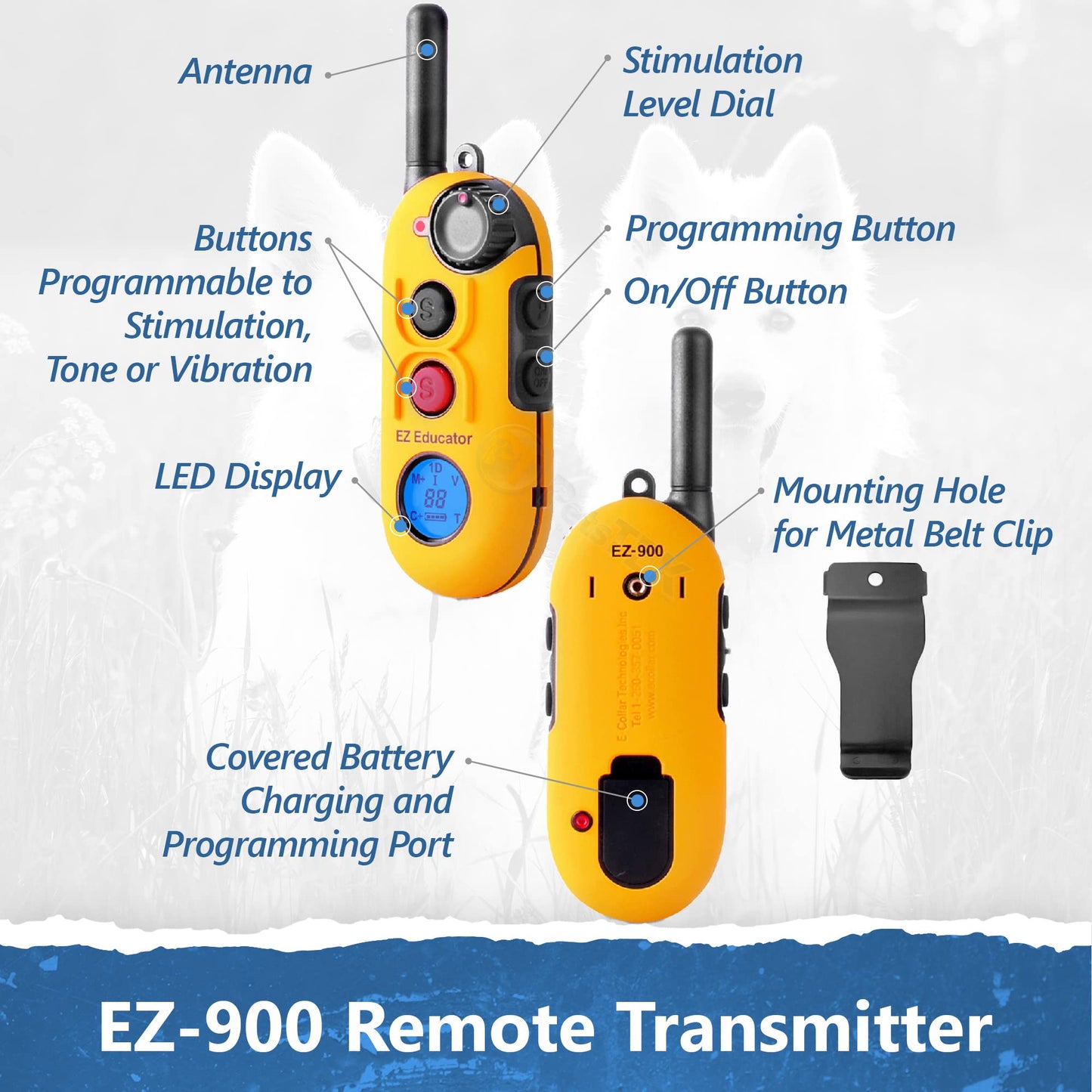 Educator EZ-900 E Collar for Dog Training with Remote - 1/2 Mile Range, Waterproof, 256 Blunt Stimulation Levels, Tone or Vibration Mode, Night Tracking Light for Small, Medium & Large Dogs