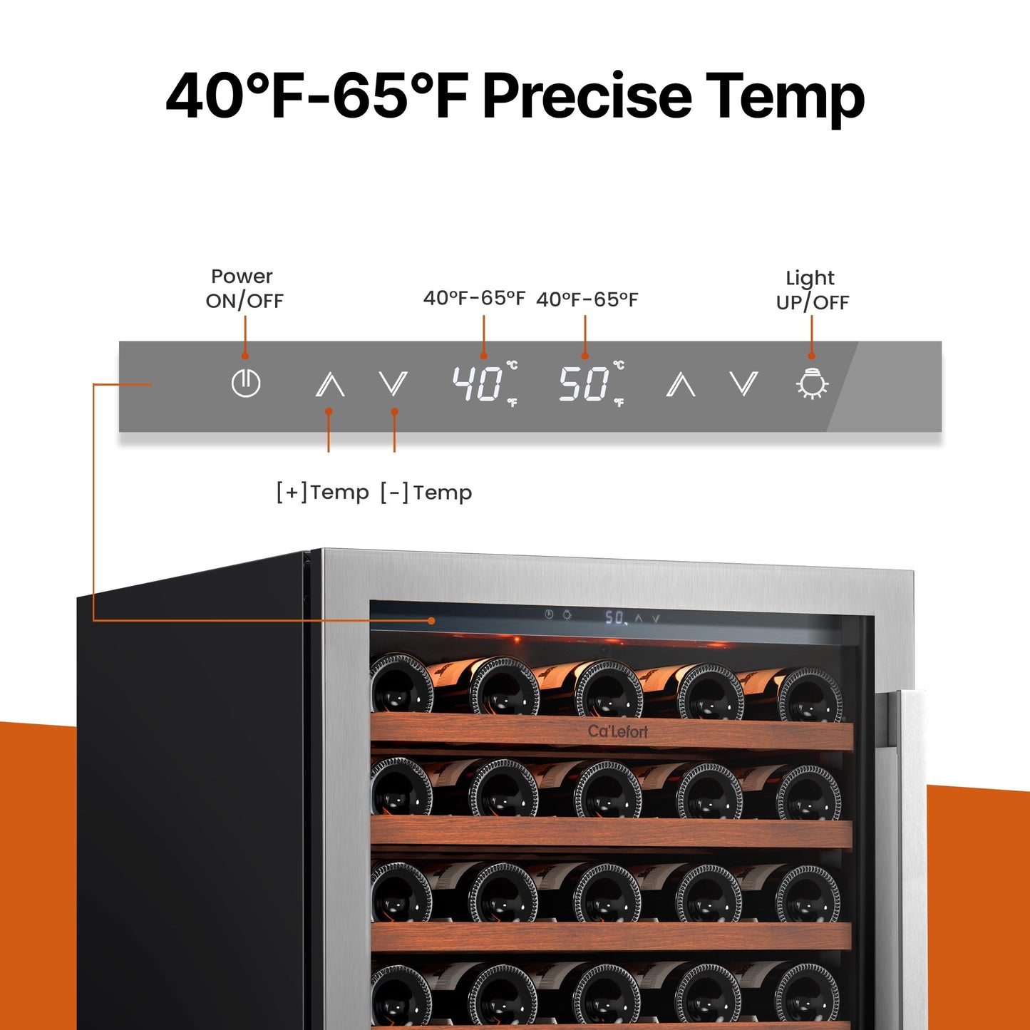 Ca'Lefort 24 Inch Wine Fridge - 61 Bottles Wine Cooler with Glass Door, 40-65° Temp Control, Adjustable Shelf & 3 LED Light Built-in or Freestanding for Home Bar Kitchen Left-Hinged Door