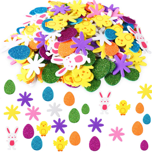 JULBEAR 300 Pieces Spring Glitter Flower Butterfly Foam Stickers Bulk Self-Adhesive Colorful Shapes Foam Stickers for Arts Crafts DIY Scrapbooking Cards Decoration Home DIY Supplies