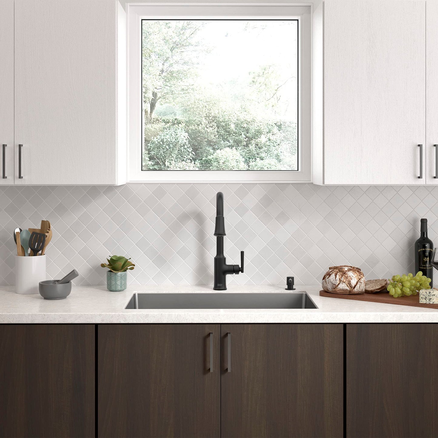 American Standard 7421300.243 Raviv Pull-Down Kitchen Faucet with Sprayer and Soap Dispenser Matte Black