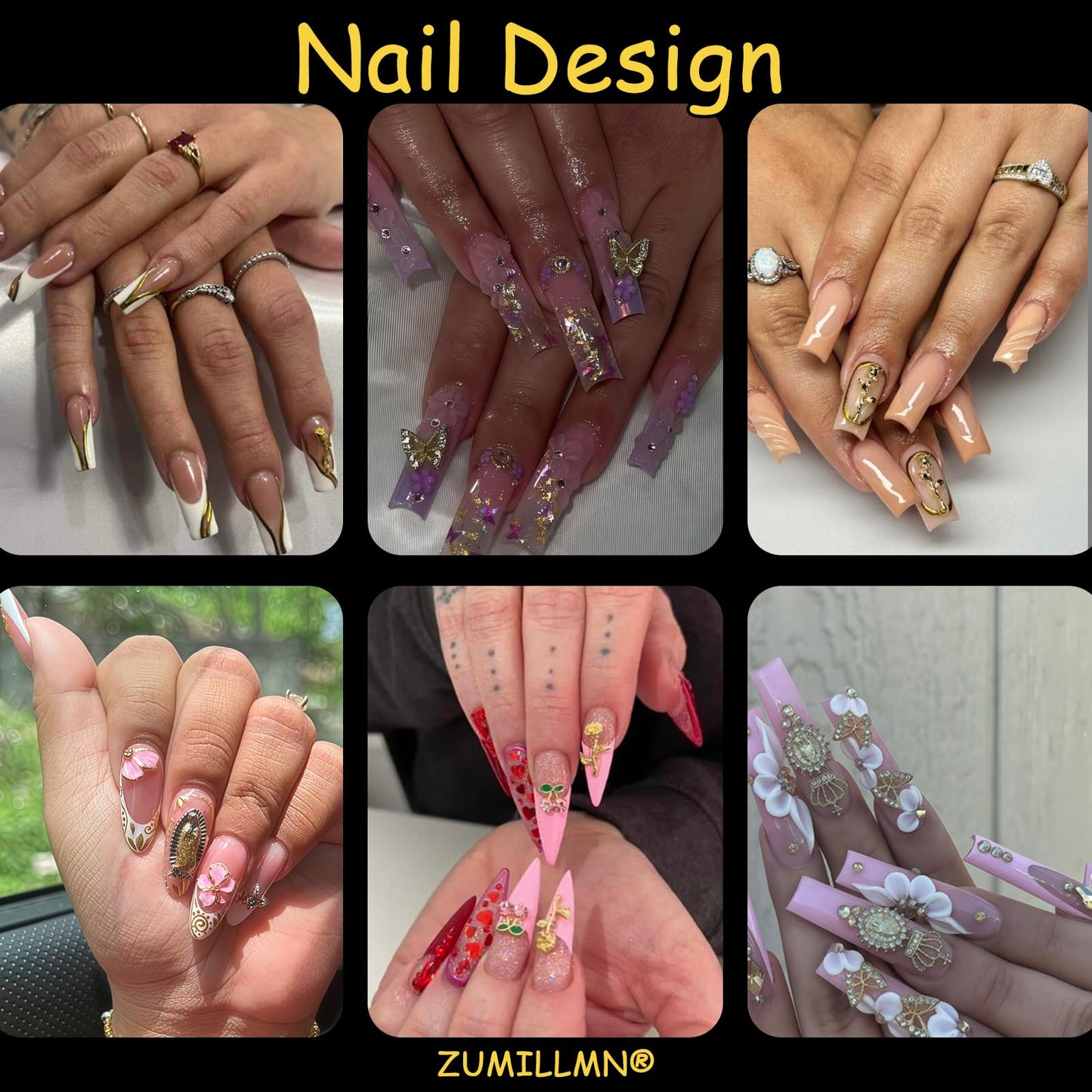 ZUMILLMN 96PCS 3D Nail Charms - Gold Alloy Bow, Rose,Butterfly,Cross,Star,Virgin Mary & Coin Charms, Shiny Nail Rhinestones for Nail Art, Manicure, DIY Jewelry Making（96pcs）